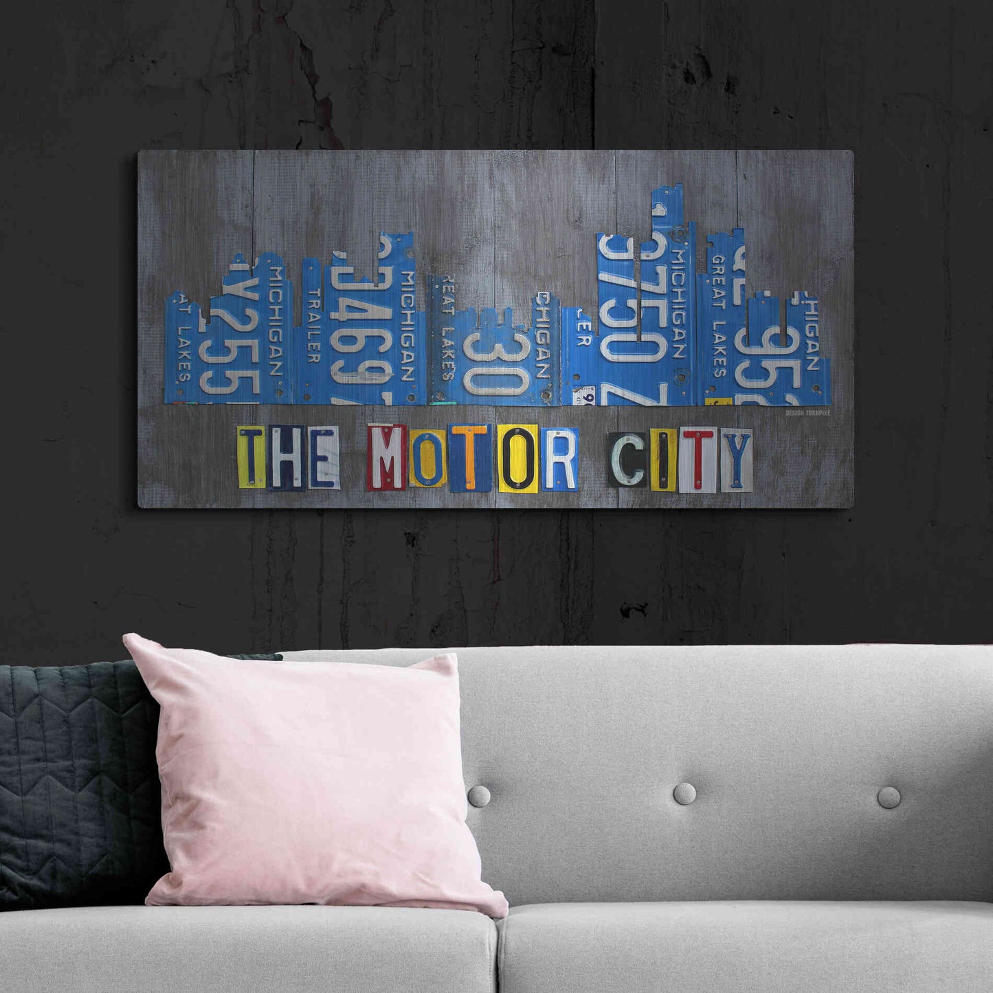 Luxe Metal Art 'Detroit City Skyline License Plate Art' by Design Turnpike, Metal Wall Art,48x24