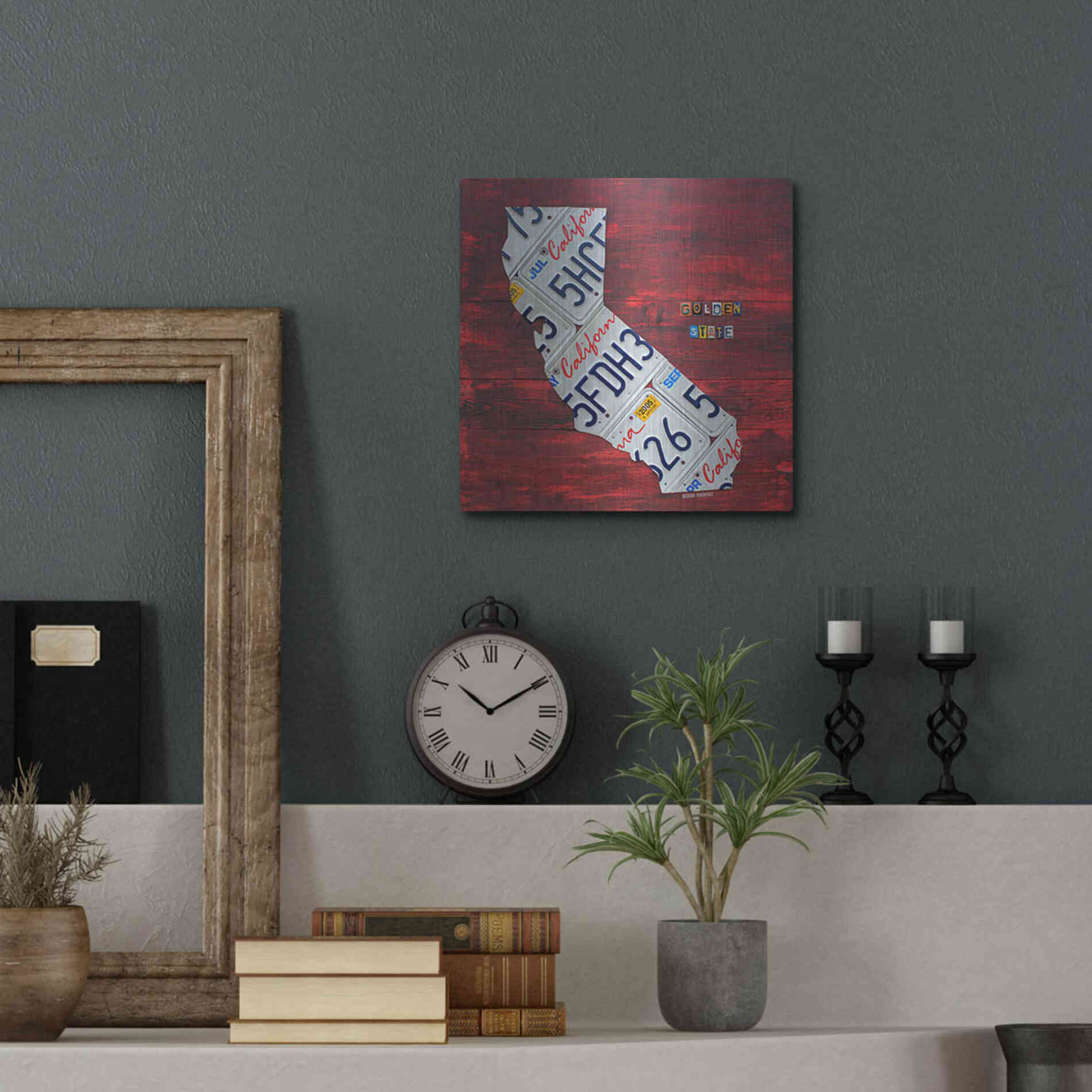 Luxe Metal Art 'California License Plate Map Red' by Design Turnpike, Metal Wall Art,12x12