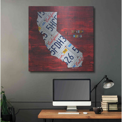 Luxe Metal Art 'California License Plate Map Red' by Design Turnpike, Metal Wall Art,36x36