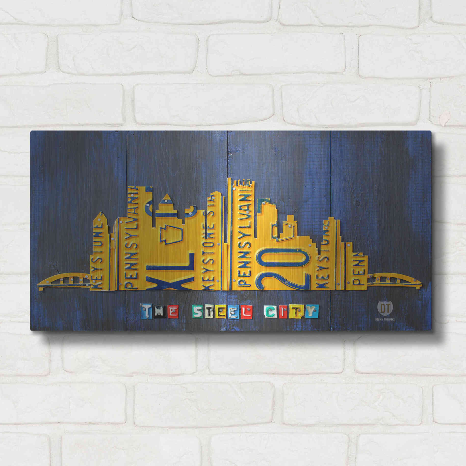 Luxe Metal Art 'Pittsburgh Skyline License Plate Art' by Design Turnpike, Metal Wall Art,24x12