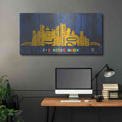 Luxe Metal Art 'Pittsburgh Skyline License Plate Art' by Design Turnpike, Metal Wall Art,48x24