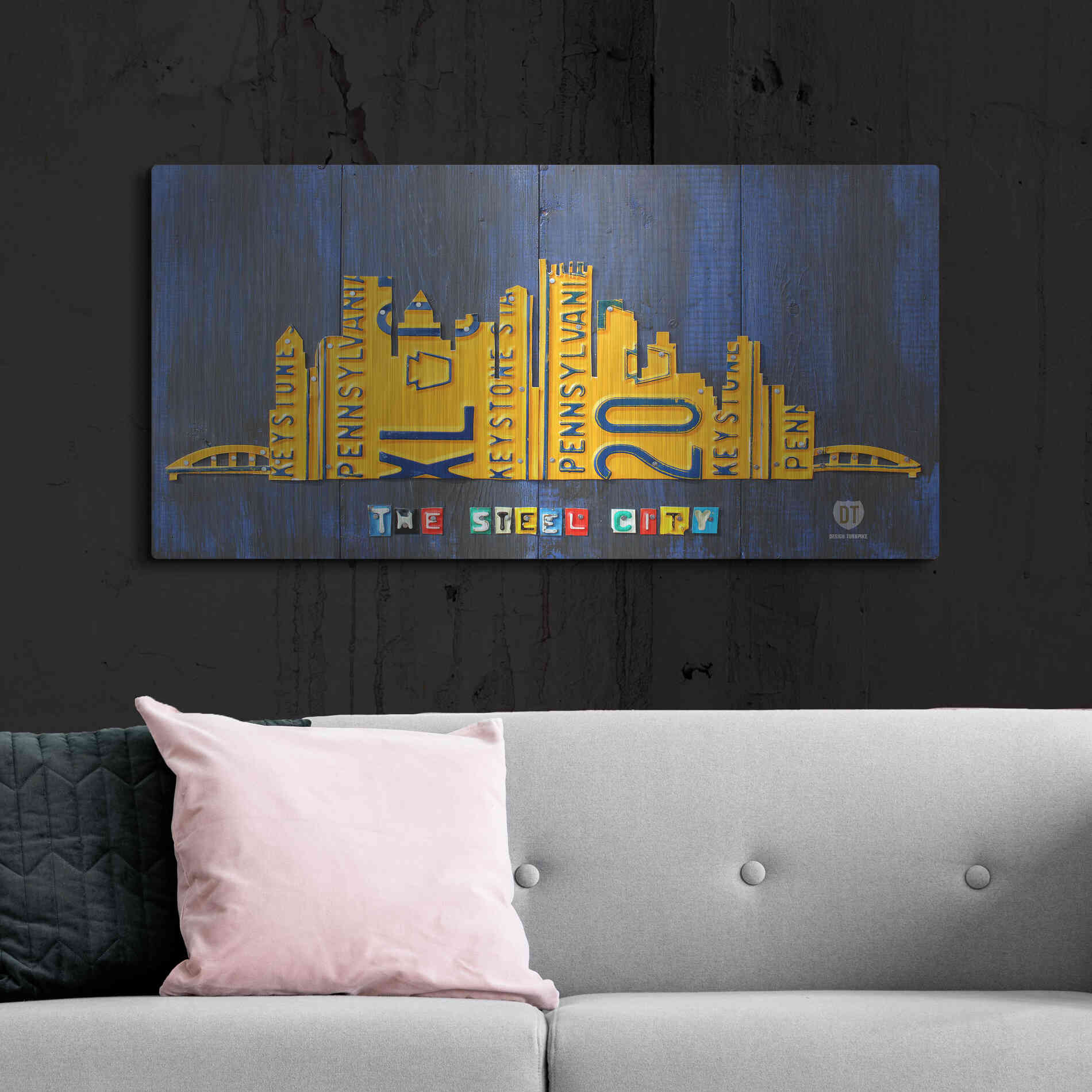 Luxe Metal Art 'Pittsburgh Skyline License Plate Art' by Design Turnpike, Metal Wall Art,48x24