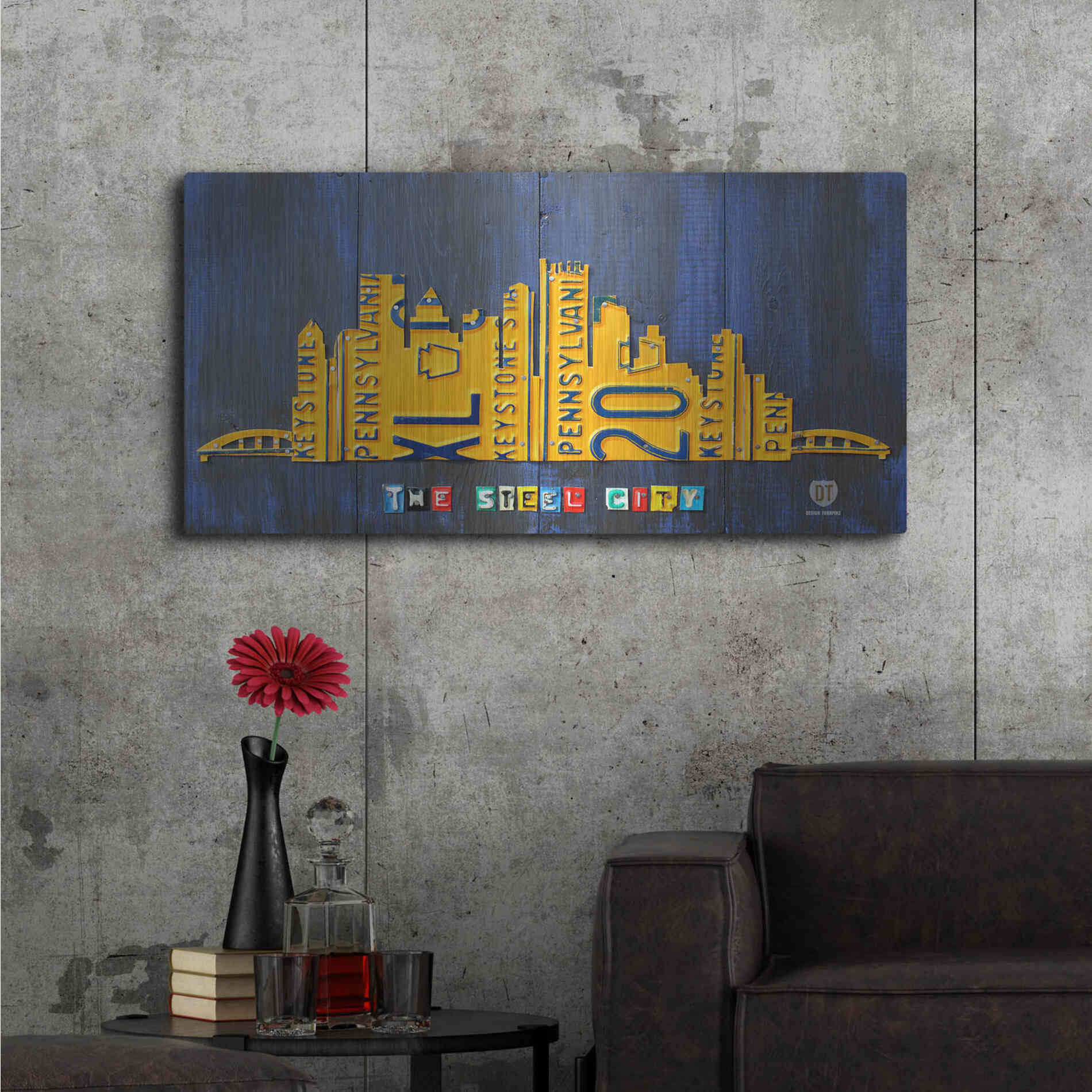 Luxe Metal Art 'Pittsburgh Skyline License Plate Art' by Design Turnpike, Metal Wall Art,48x24