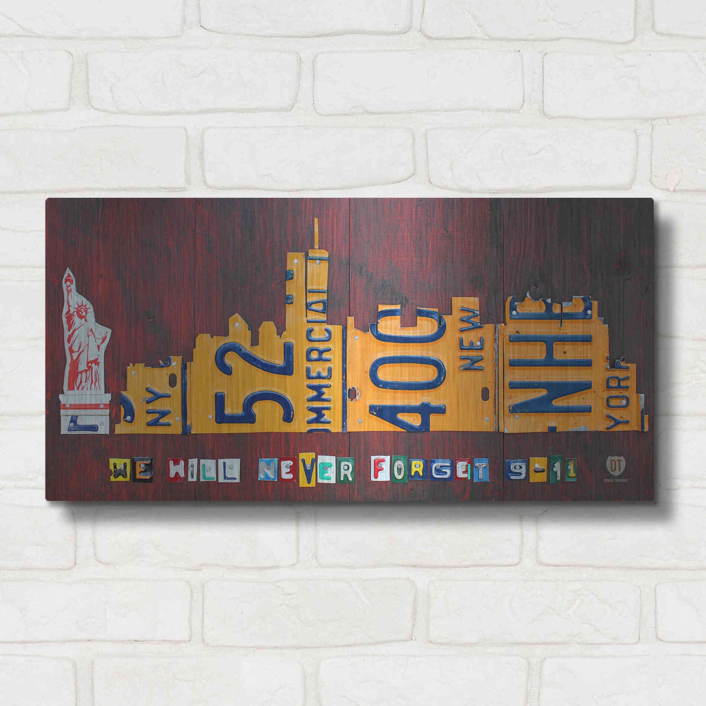 Luxe Metal Art 'NYC License Plate Art Skyline 911 Version' by Design Turnpike, Metal Wall Art,24x12