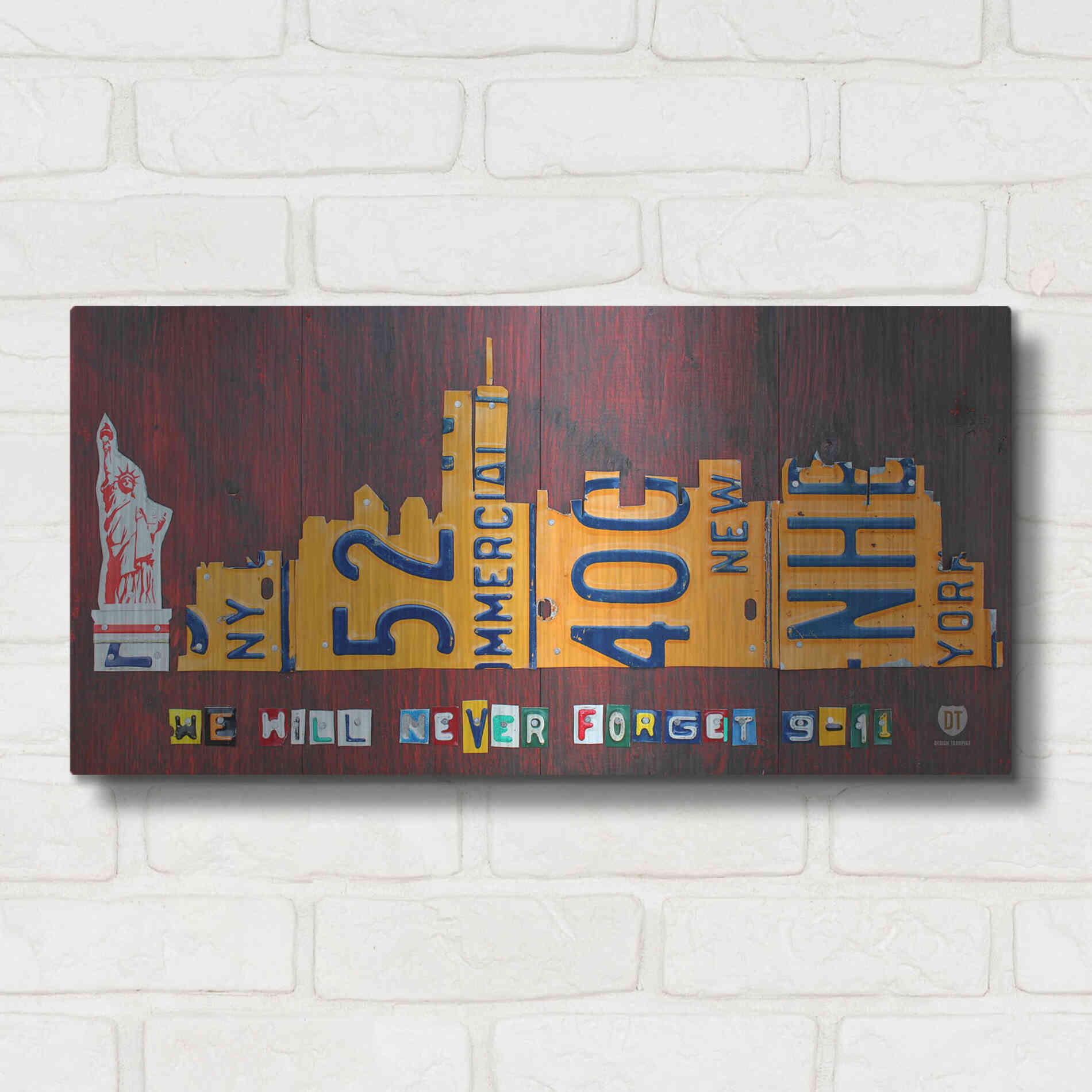 Luxe Metal Art 'NYC License Plate Art Skyline 911 Version' by Design Turnpike, Metal Wall Art,24x12
