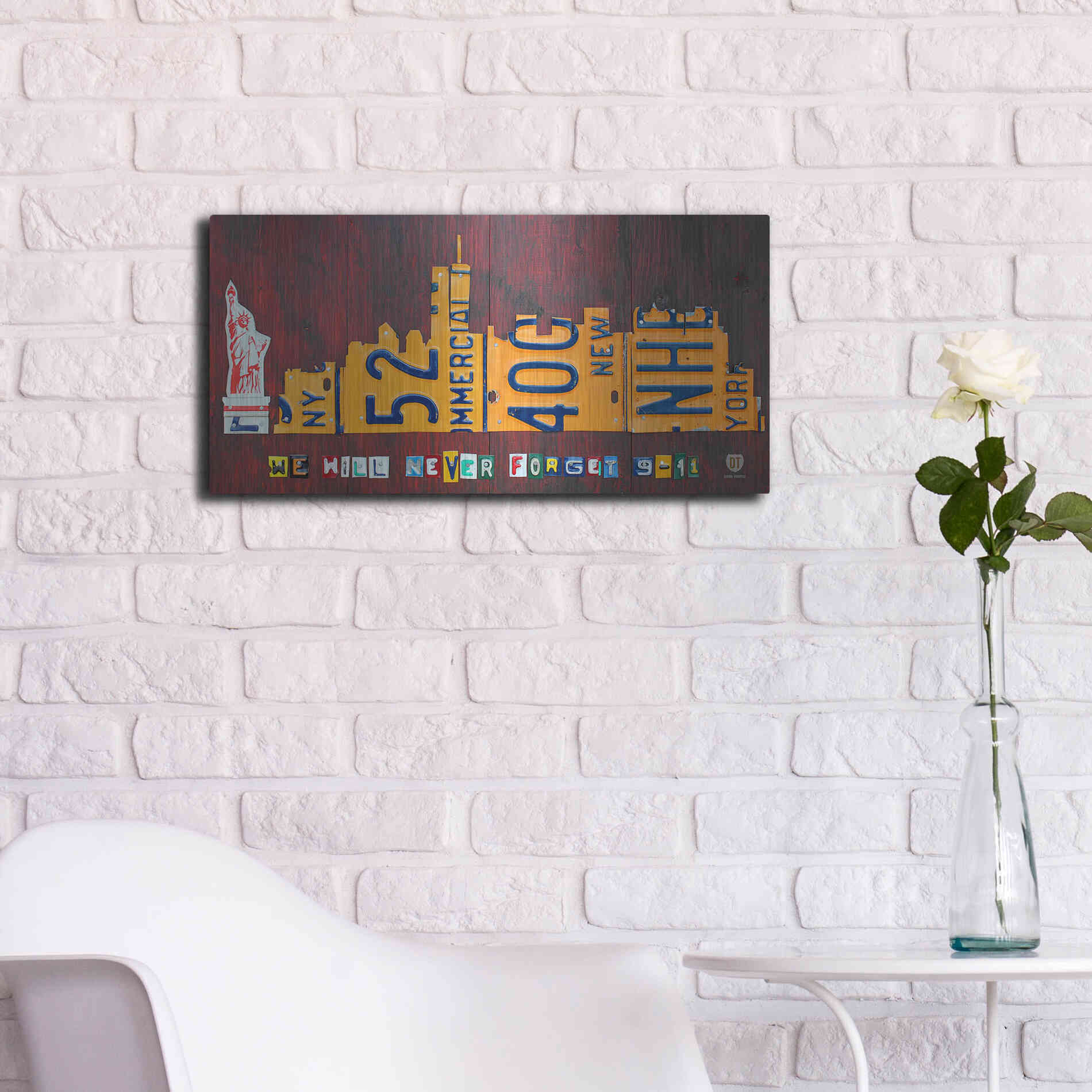 Luxe Metal Art 'NYC License Plate Art Skyline 911 Version' by Design Turnpike, Metal Wall Art,24x12