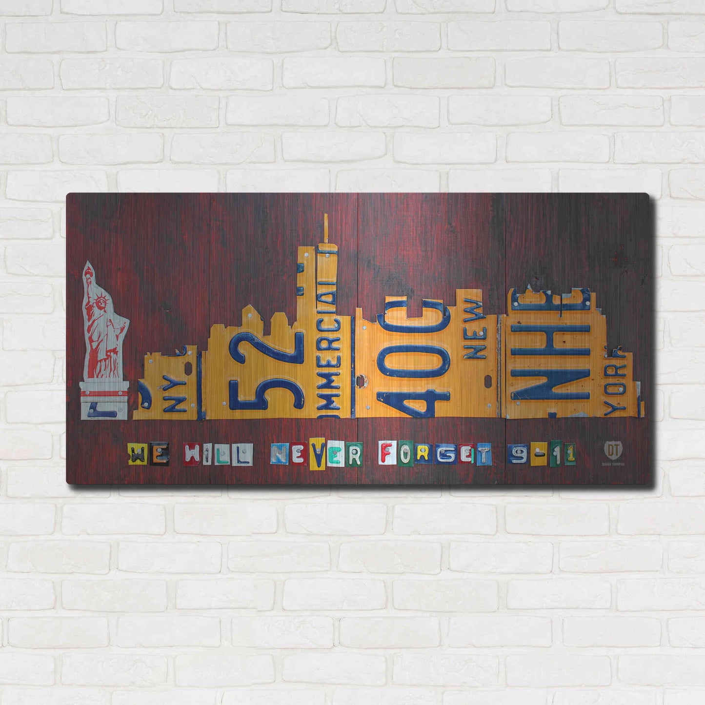Luxe Metal Art 'NYC License Plate Art Skyline 911 Version' by Design Turnpike, Metal Wall Art,48x24