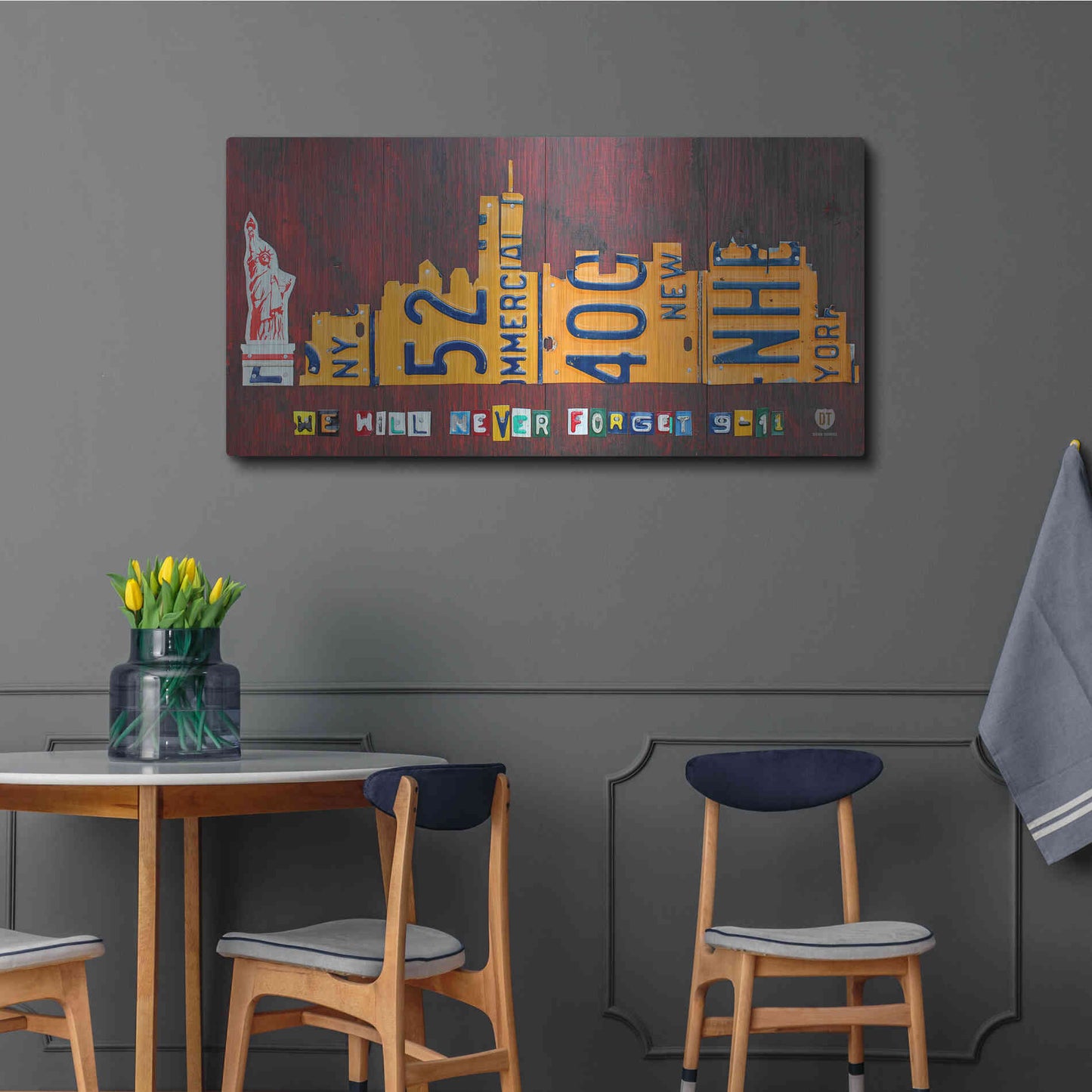 Luxe Metal Art 'NYC License Plate Art Skyline 911 Version' by Design Turnpike, Metal Wall Art,48x24