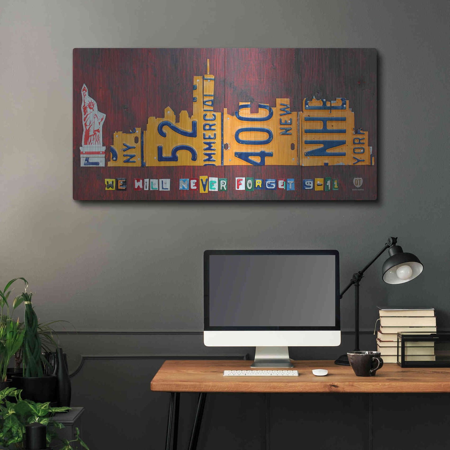 Luxe Metal Art 'NYC License Plate Art Skyline 911 Version' by Design Turnpike, Metal Wall Art,48x24