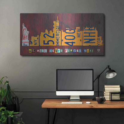 Luxe Metal Art 'NYC License Plate Art Skyline 911 Version' by Design Turnpike, Metal Wall Art,48x24