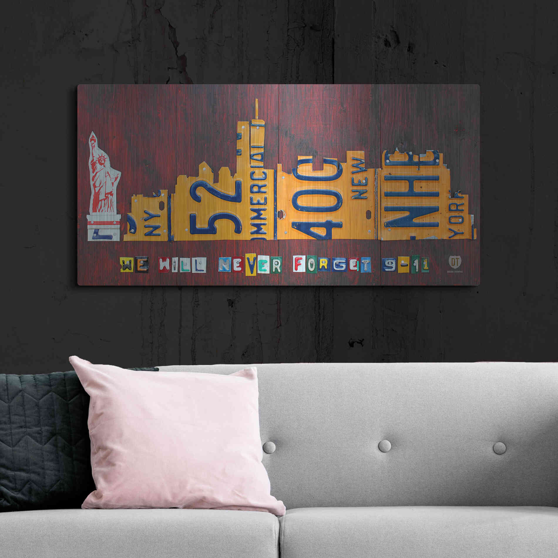 Luxe Metal Art 'NYC License Plate Art Skyline 911 Version' by Design Turnpike, Metal Wall Art,48x24