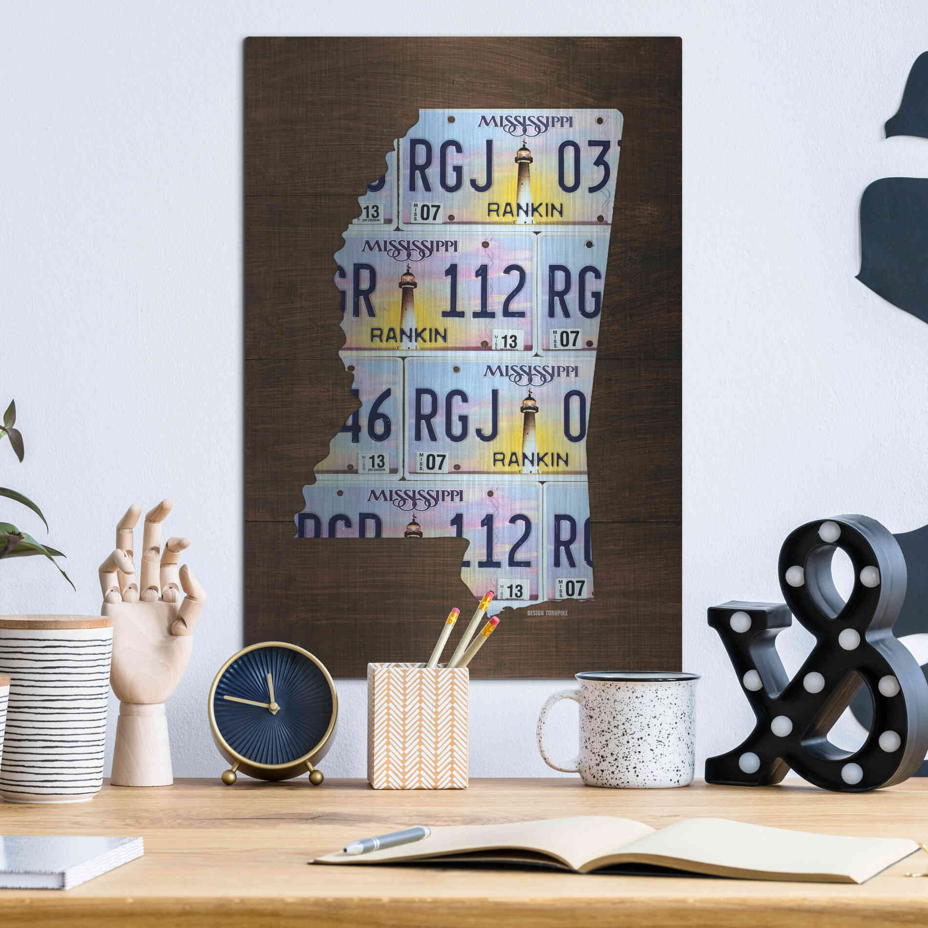 Luxe Metal Art 'Mississippi License Plate Map' by Design Turnpike, Metal Wall Art,12x16