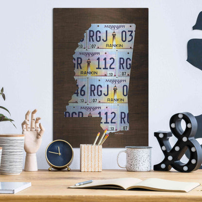 Luxe Metal Art 'Mississippi License Plate Map' by Design Turnpike, Metal Wall Art,12x16