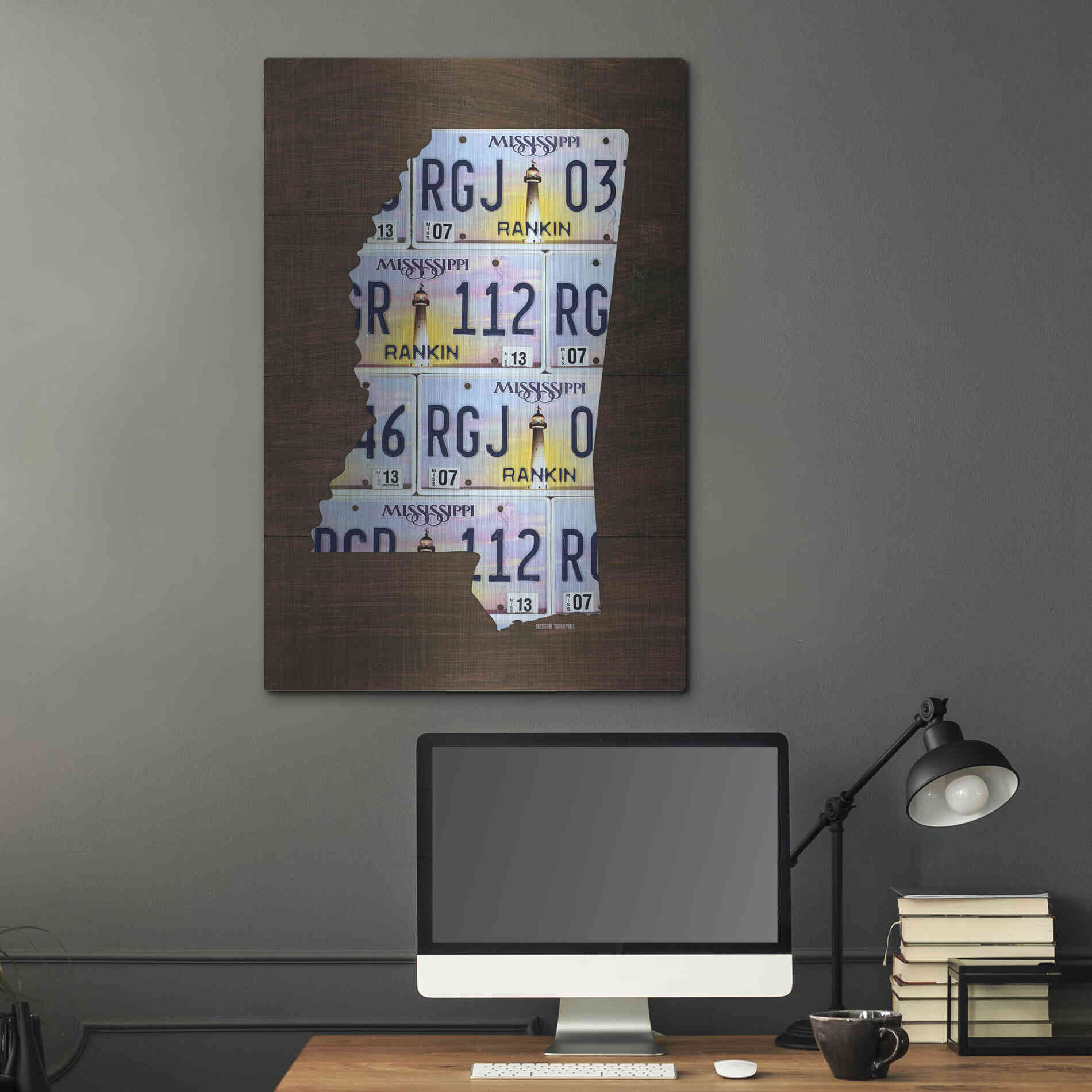 Luxe Metal Art 'Mississippi License Plate Map' by Design Turnpike, Metal Wall Art,24x36