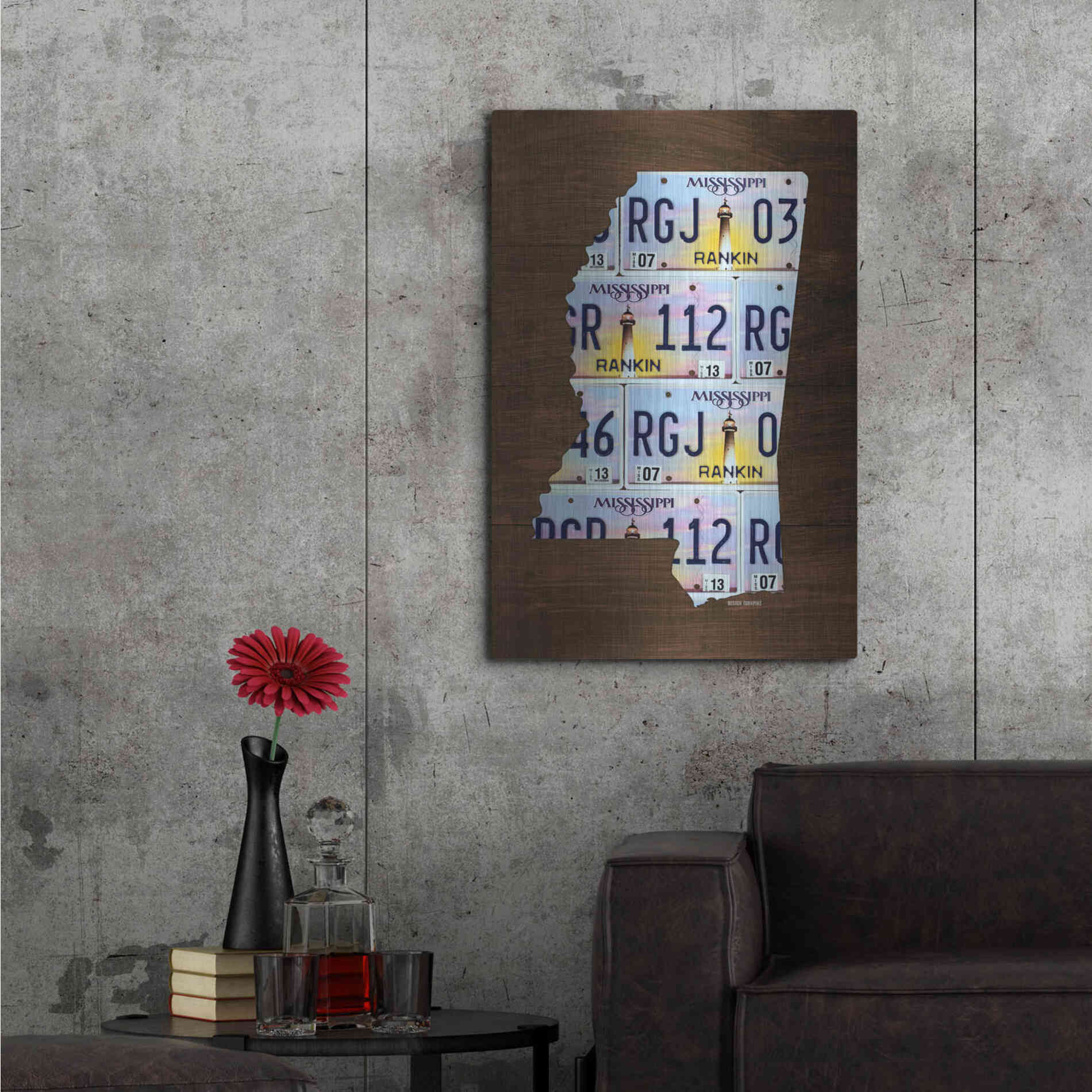 Luxe Metal Art 'Mississippi License Plate Map' by Design Turnpike, Metal Wall Art,24x36