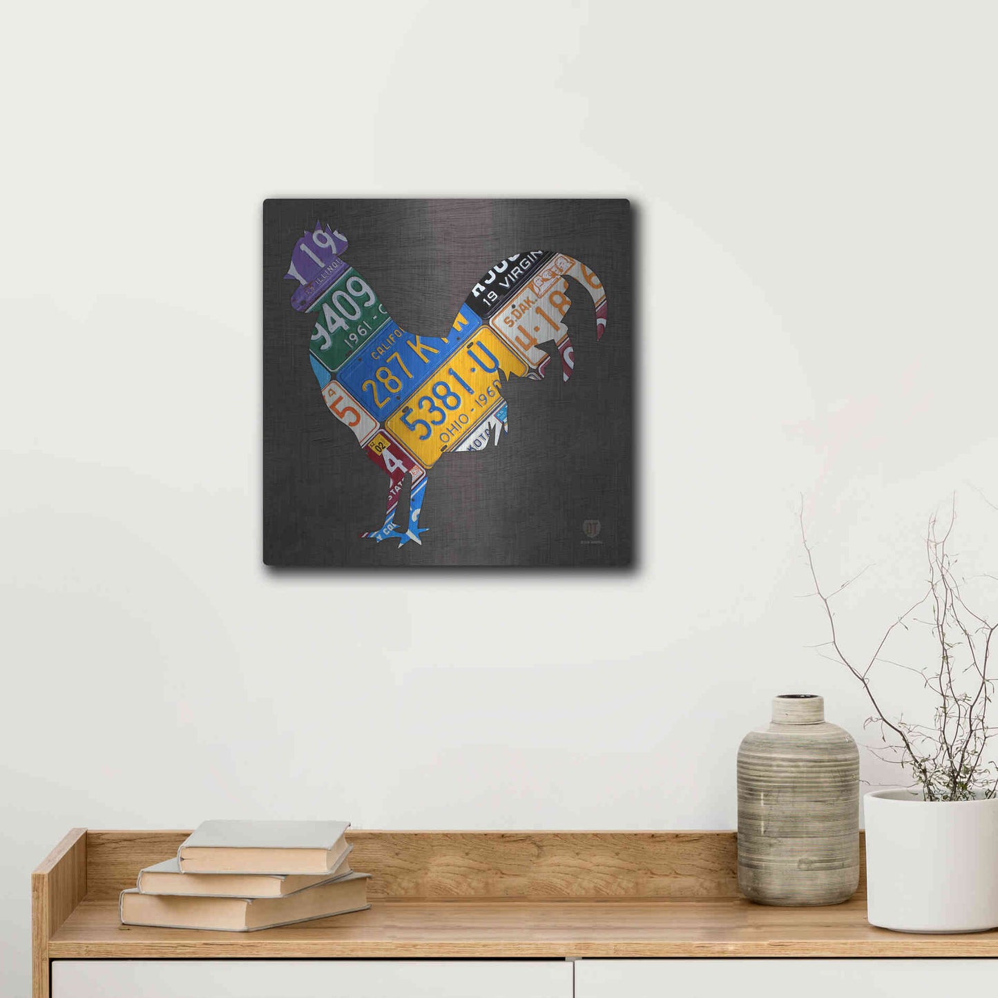 Luxe Metal Art 'License Plate Art Rooster' by Design Turnpike, Metal Wall Art,12x12