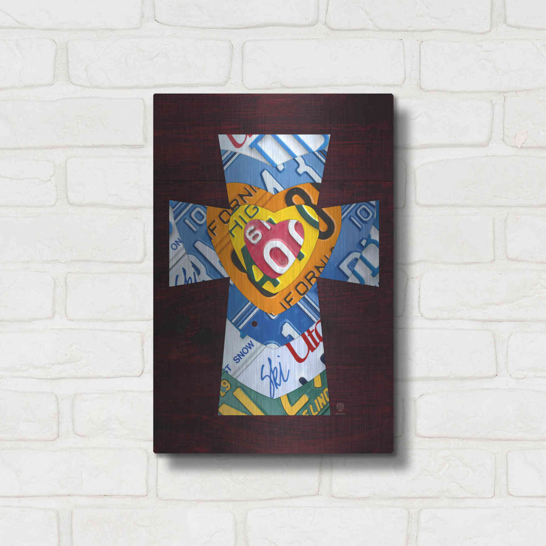 Luxe Metal Art 'License Plate Art Heart Cross' by Design Turnpike, Metal Wall Art,12x16