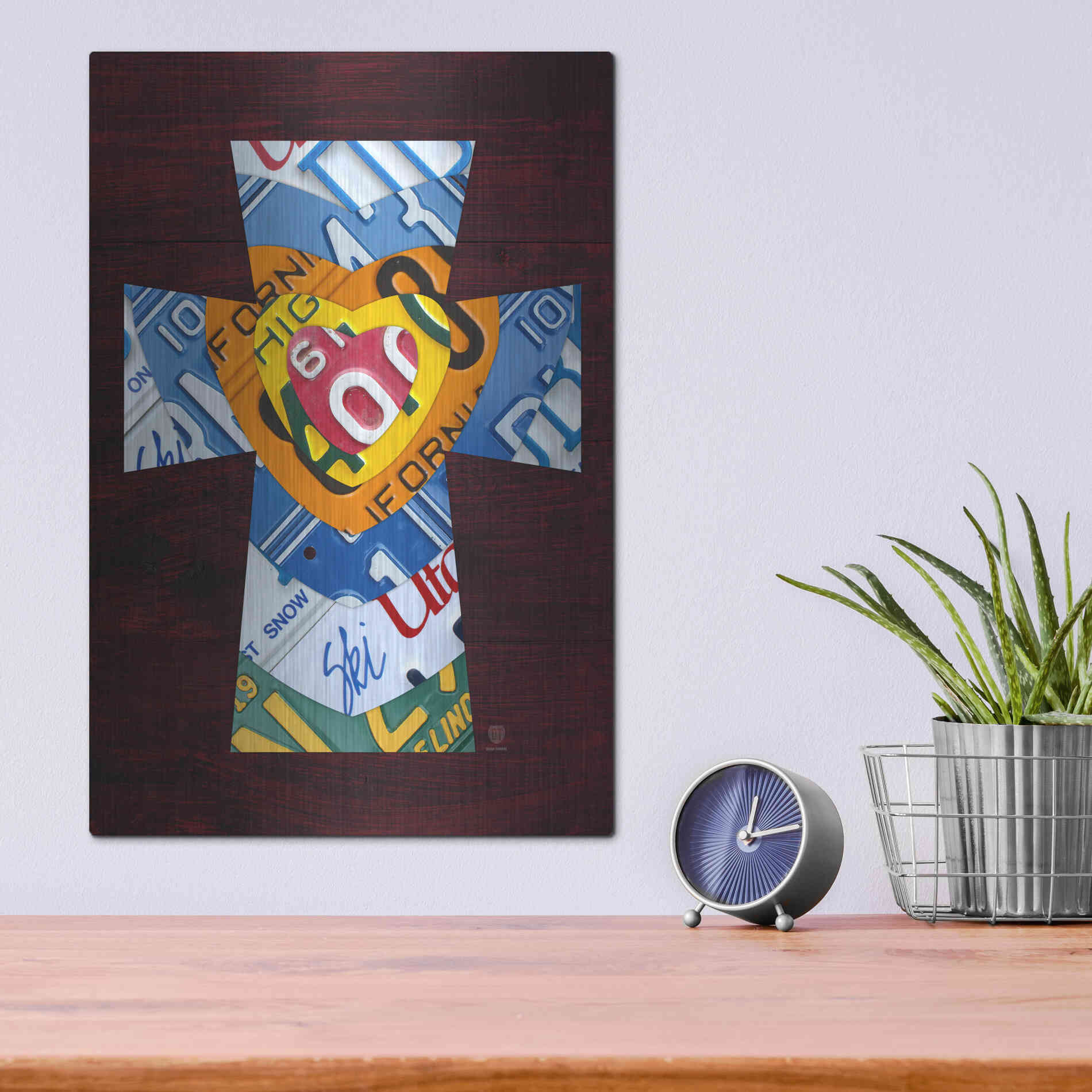 Luxe Metal Art 'License Plate Art Heart Cross' by Design Turnpike, Metal Wall Art,12x16