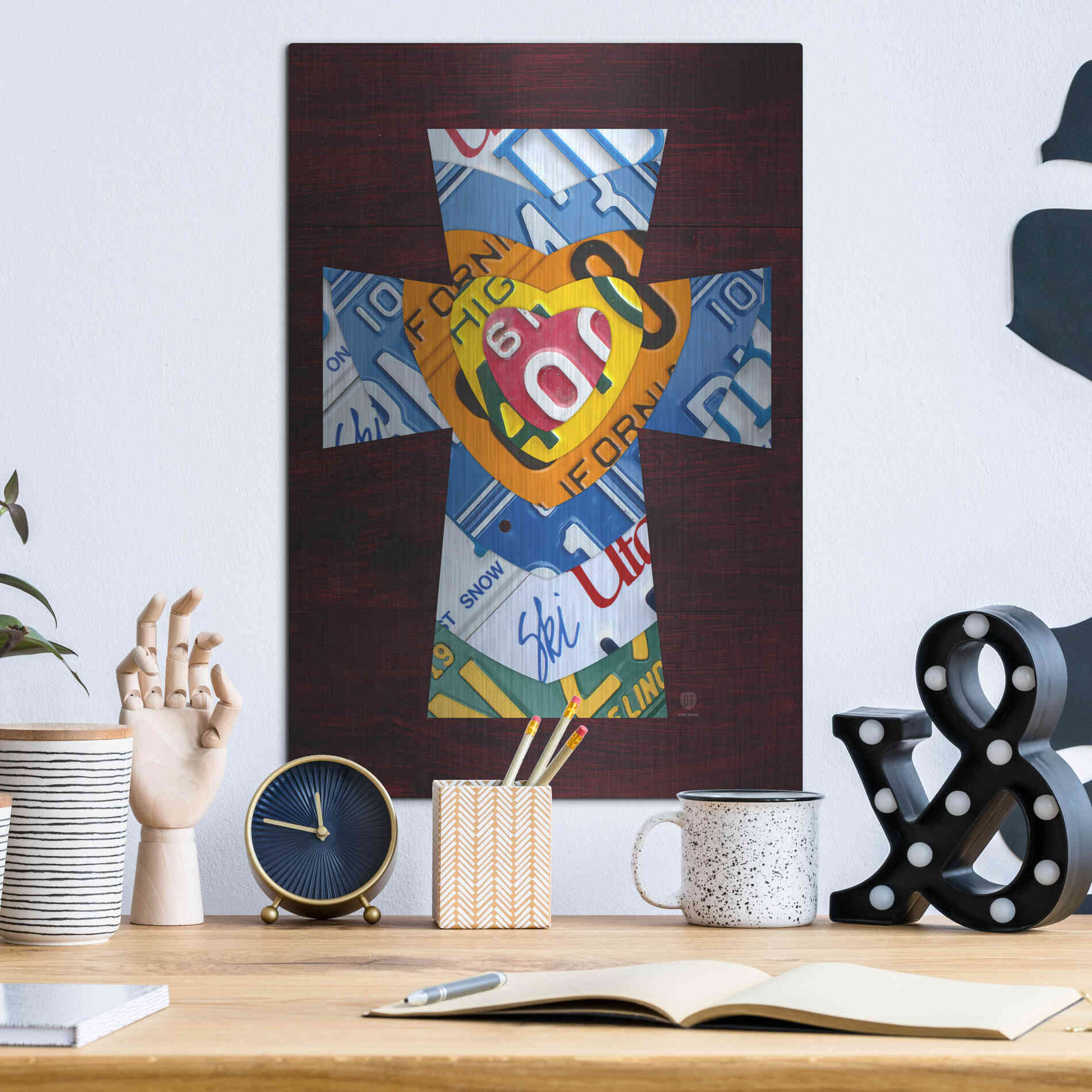 Luxe Metal Art 'License Plate Art Heart Cross' by Design Turnpike, Metal Wall Art,12x16