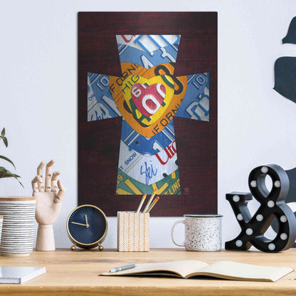 Luxe Metal Art 'License Plate Art Heart Cross' by Design Turnpike, Metal Wall Art,12x16