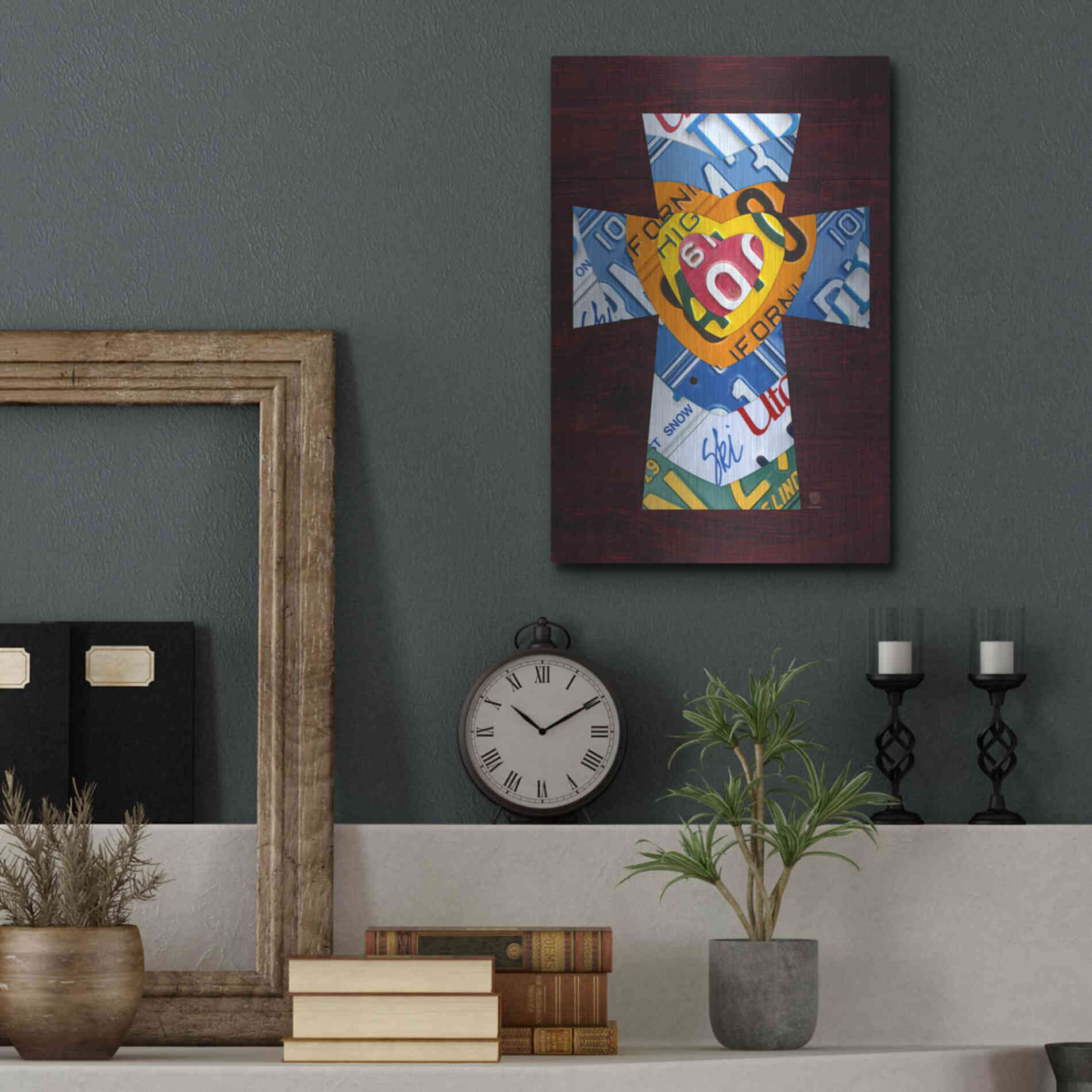 Luxe Metal Art 'License Plate Art Heart Cross' by Design Turnpike, Metal Wall Art,12x16