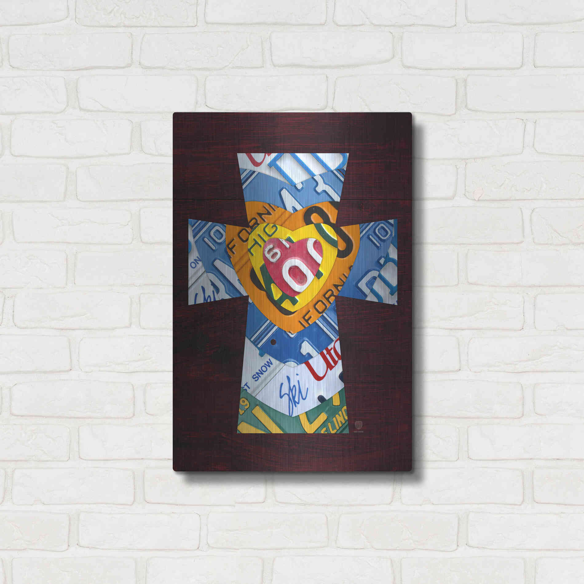 Luxe Metal Art 'License Plate Art Heart Cross' by Design Turnpike, Metal Wall Art,16x24