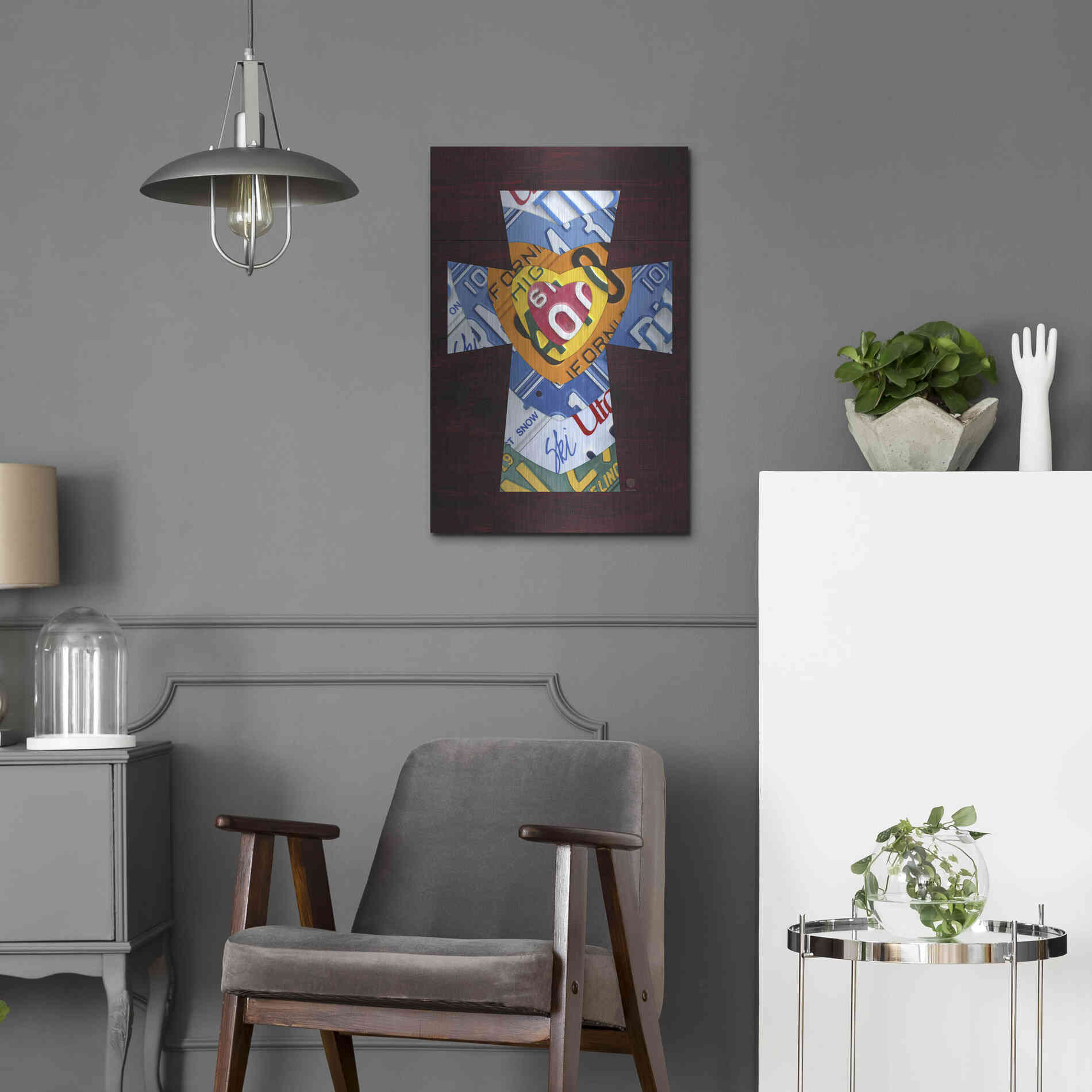 Luxe Metal Art 'License Plate Art Heart Cross' by Design Turnpike, Metal Wall Art,16x24
