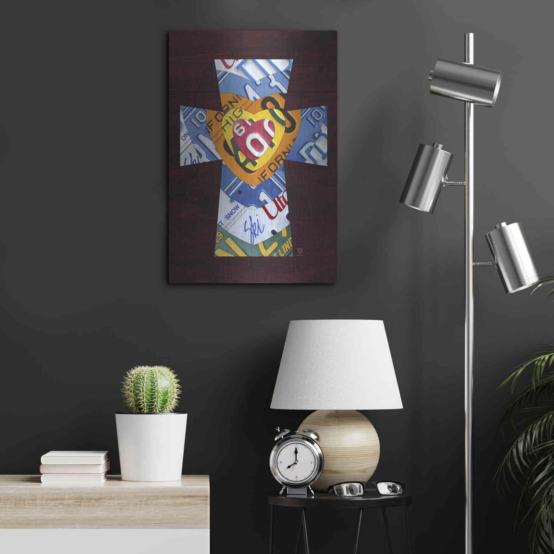 Luxe Metal Art 'License Plate Art Heart Cross' by Design Turnpike, Metal Wall Art,16x24