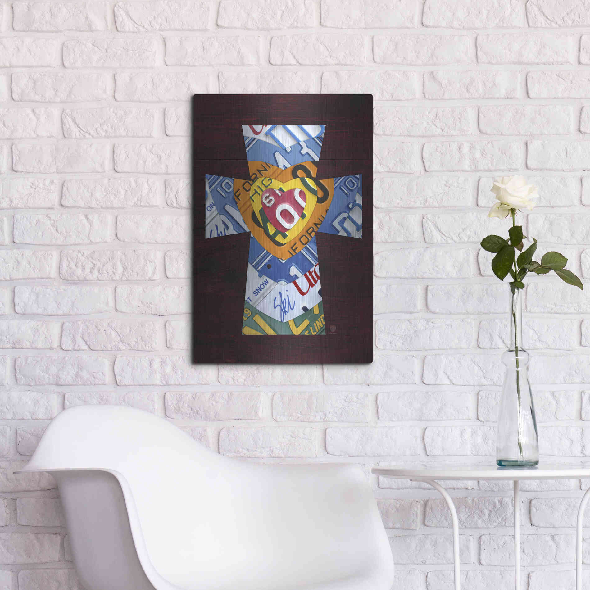 Luxe Metal Art 'License Plate Art Heart Cross' by Design Turnpike, Metal Wall Art,16x24