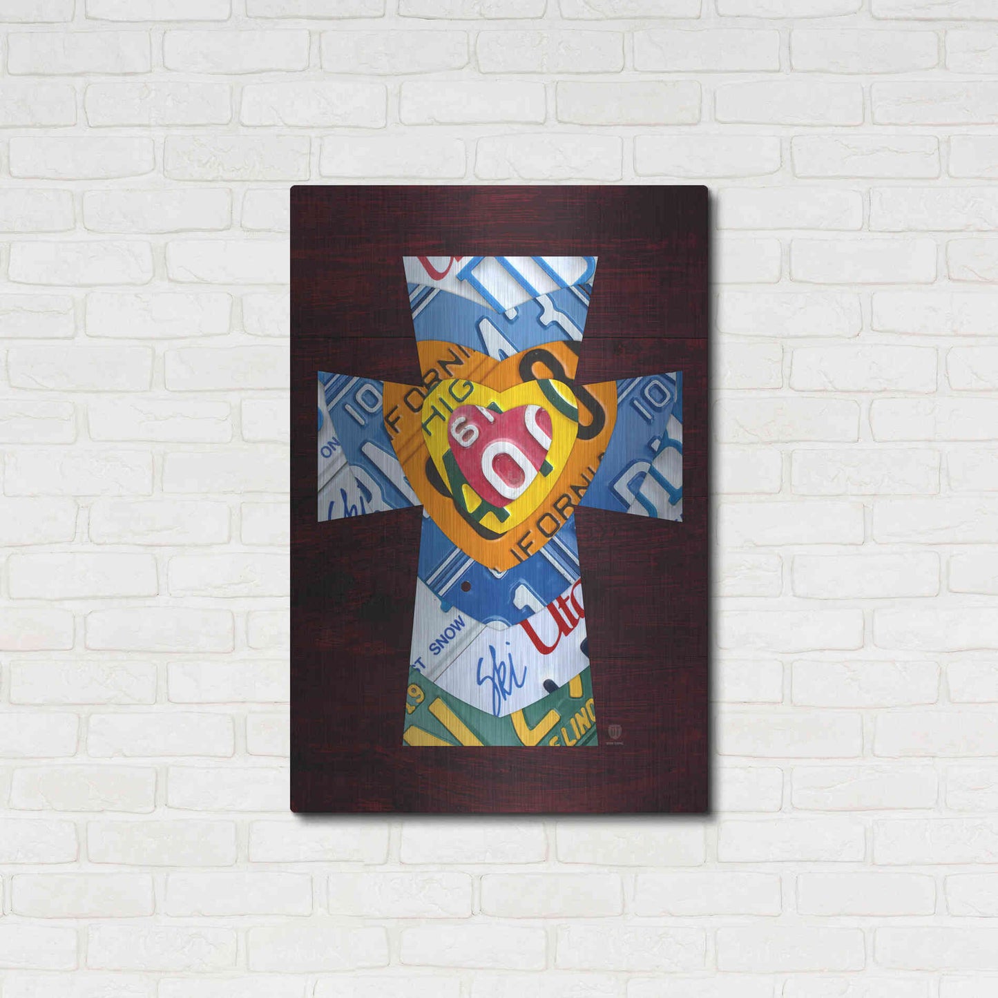 Luxe Metal Art 'License Plate Art Heart Cross' by Design Turnpike, Metal Wall Art,24x36