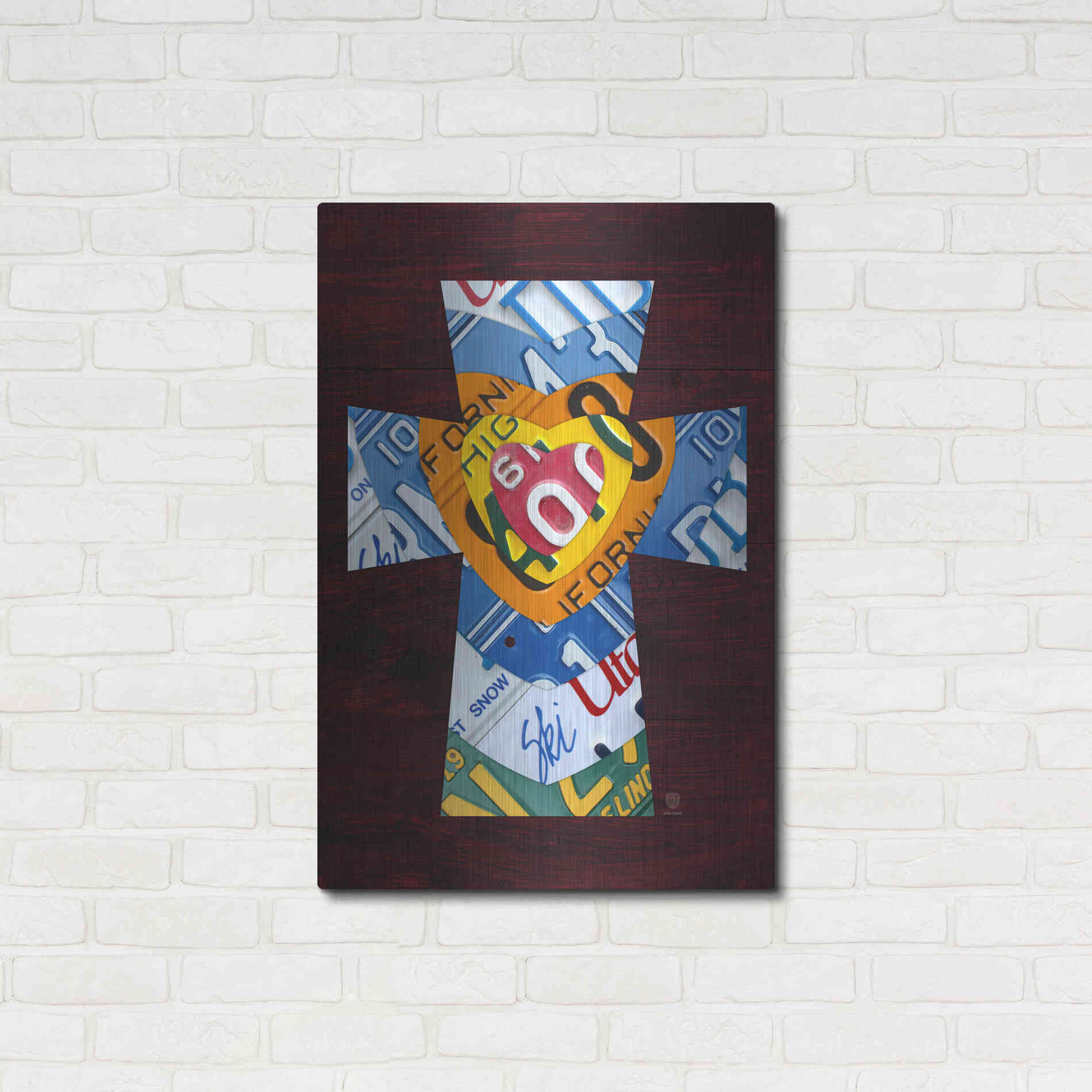 Luxe Metal Art 'License Plate Art Heart Cross' by Design Turnpike, Metal Wall Art,24x36