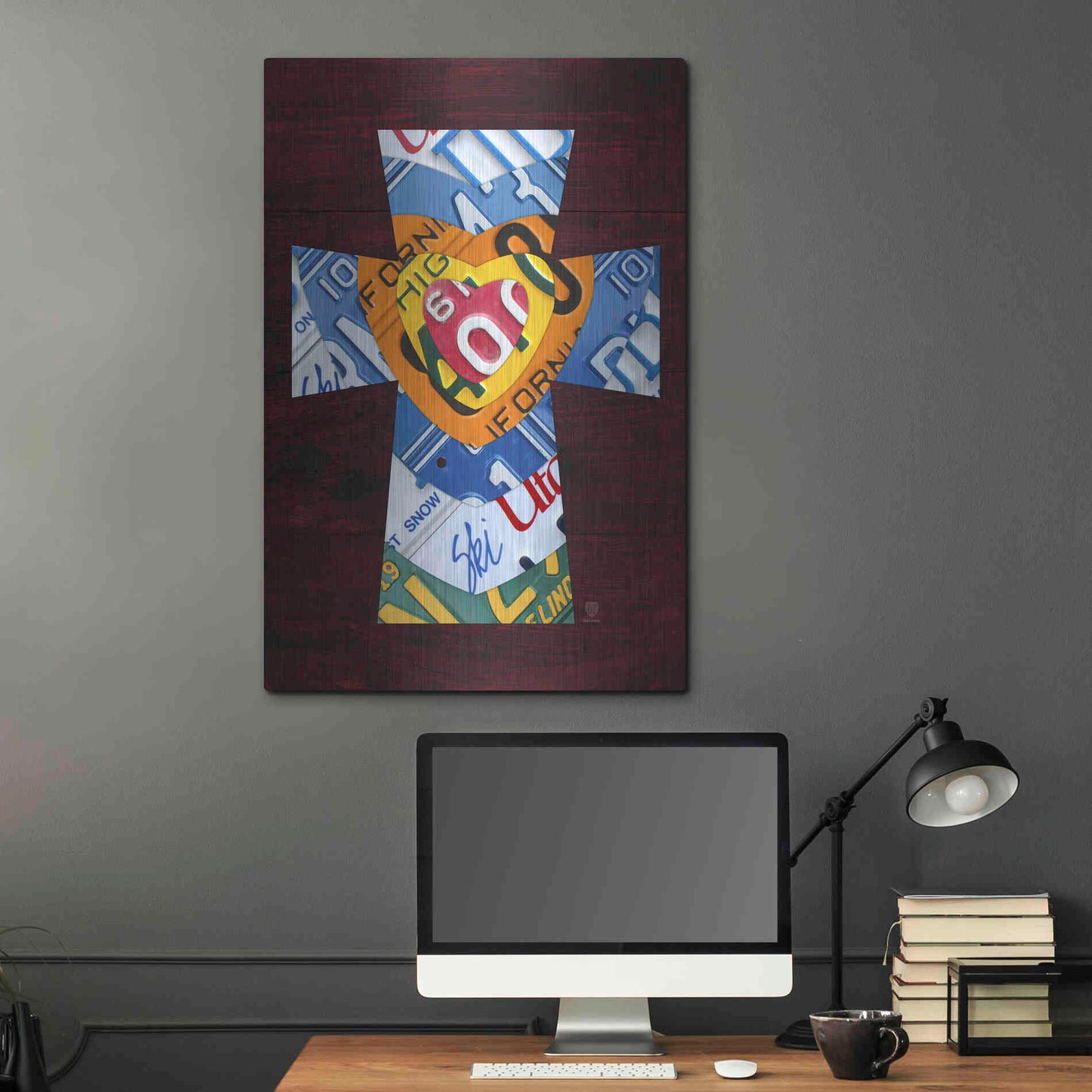 Luxe Metal Art 'License Plate Art Heart Cross' by Design Turnpike, Metal Wall Art,24x36