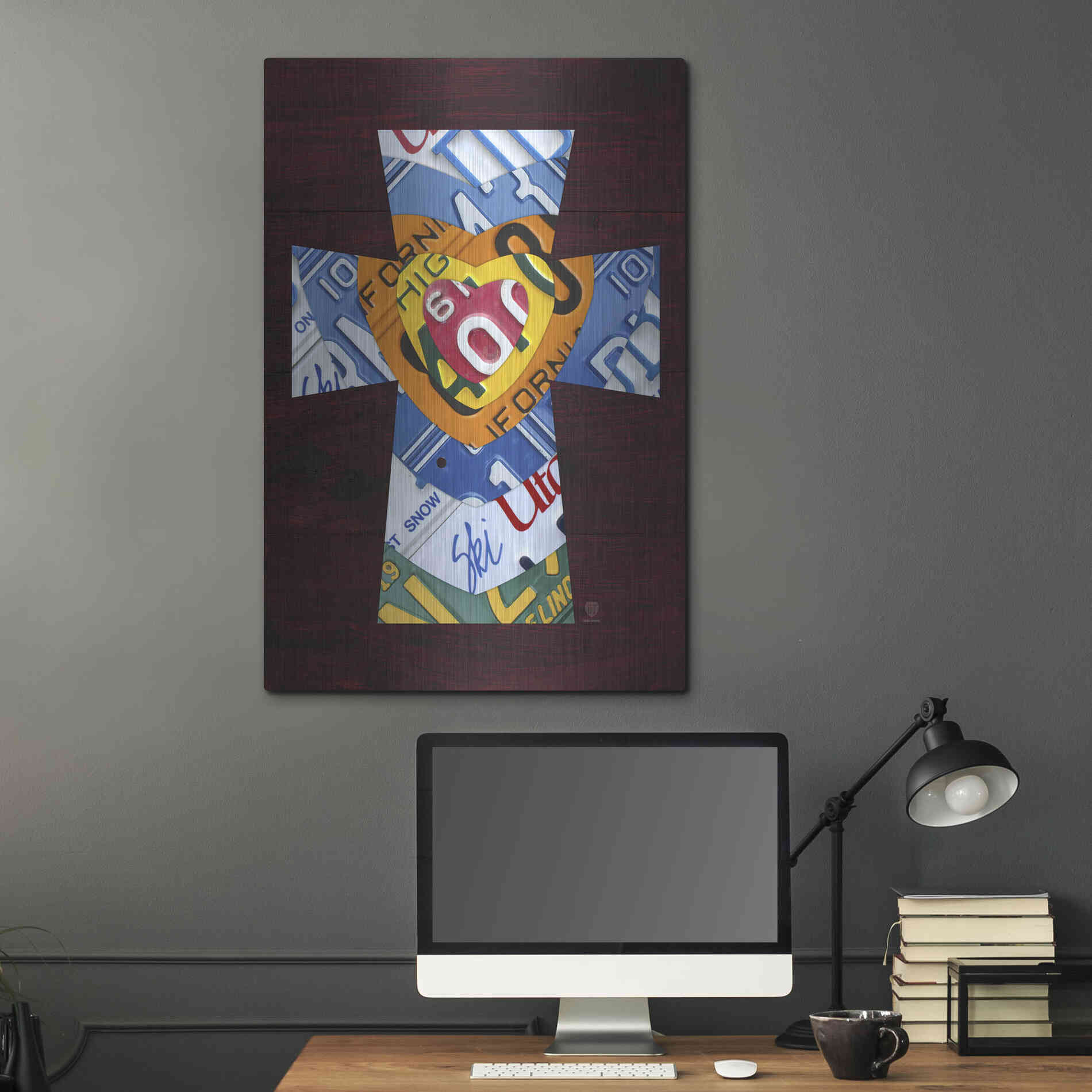 Luxe Metal Art 'License Plate Art Heart Cross' by Design Turnpike, Metal Wall Art,24x36