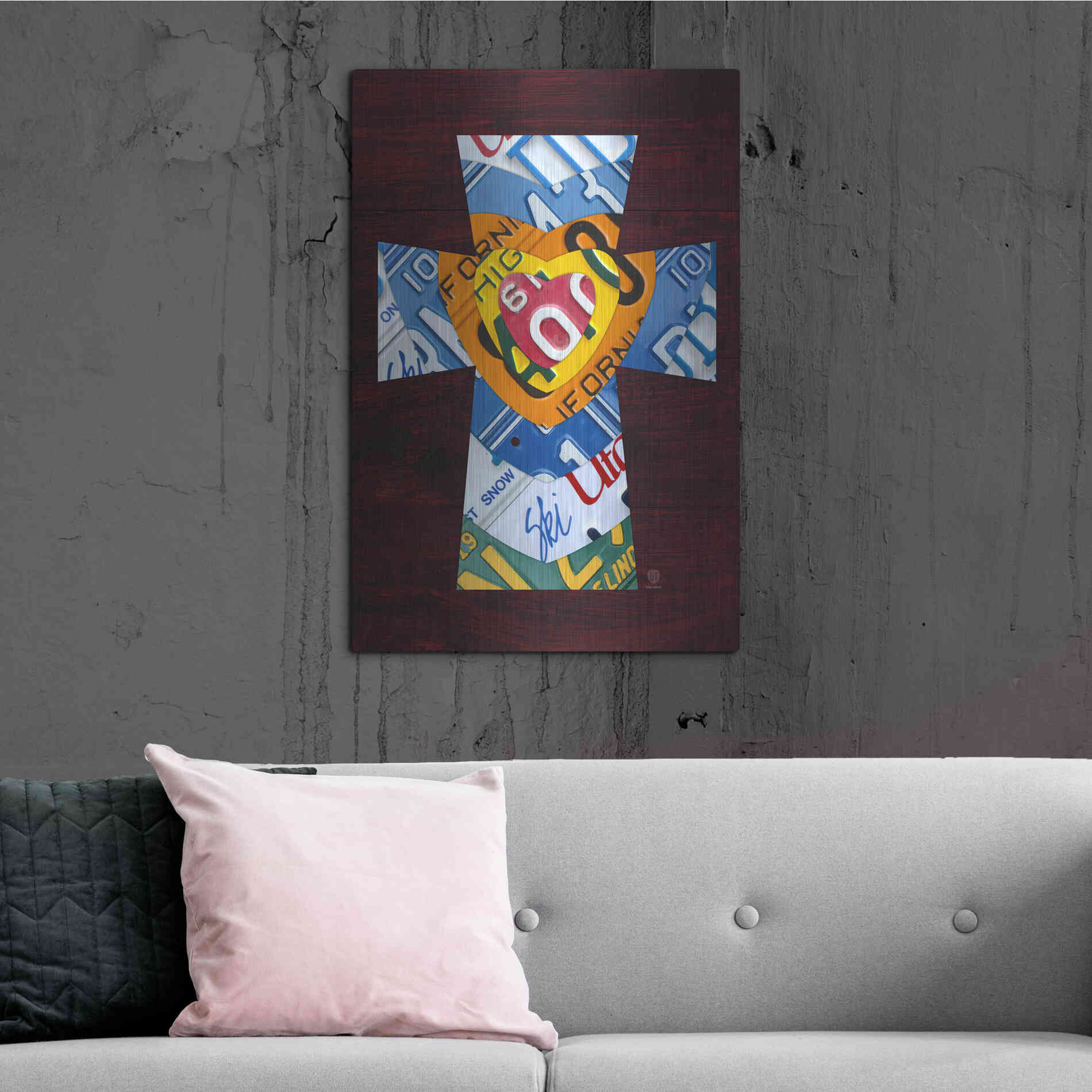 Luxe Metal Art 'License Plate Art Heart Cross' by Design Turnpike, Metal Wall Art,24x36