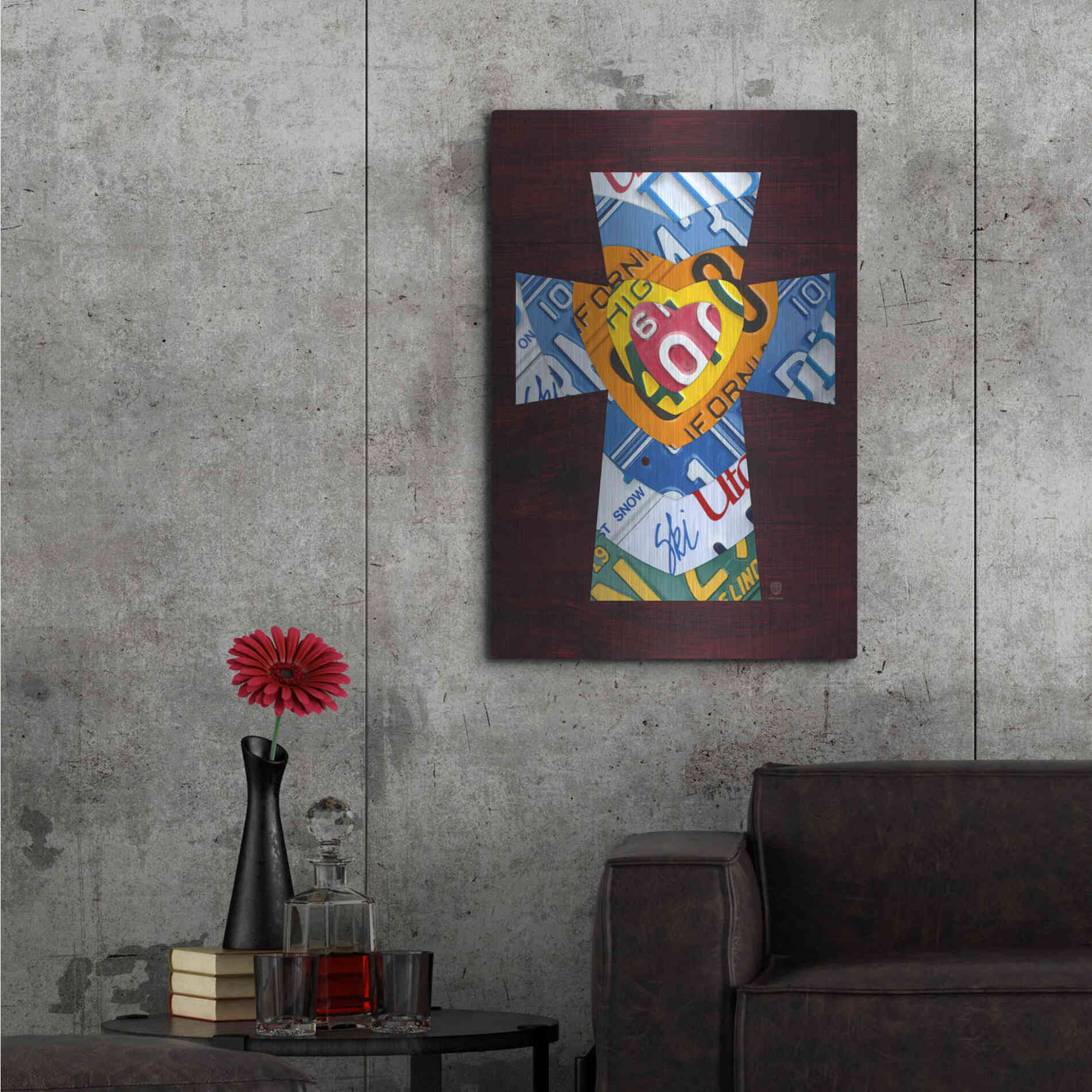 Luxe Metal Art 'License Plate Art Heart Cross' by Design Turnpike, Metal Wall Art,24x36