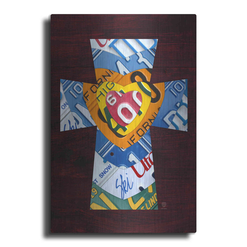 Luxe Metal Art 'License Plate Art Heart Cross' by Design Turnpike, Metal Wall Art