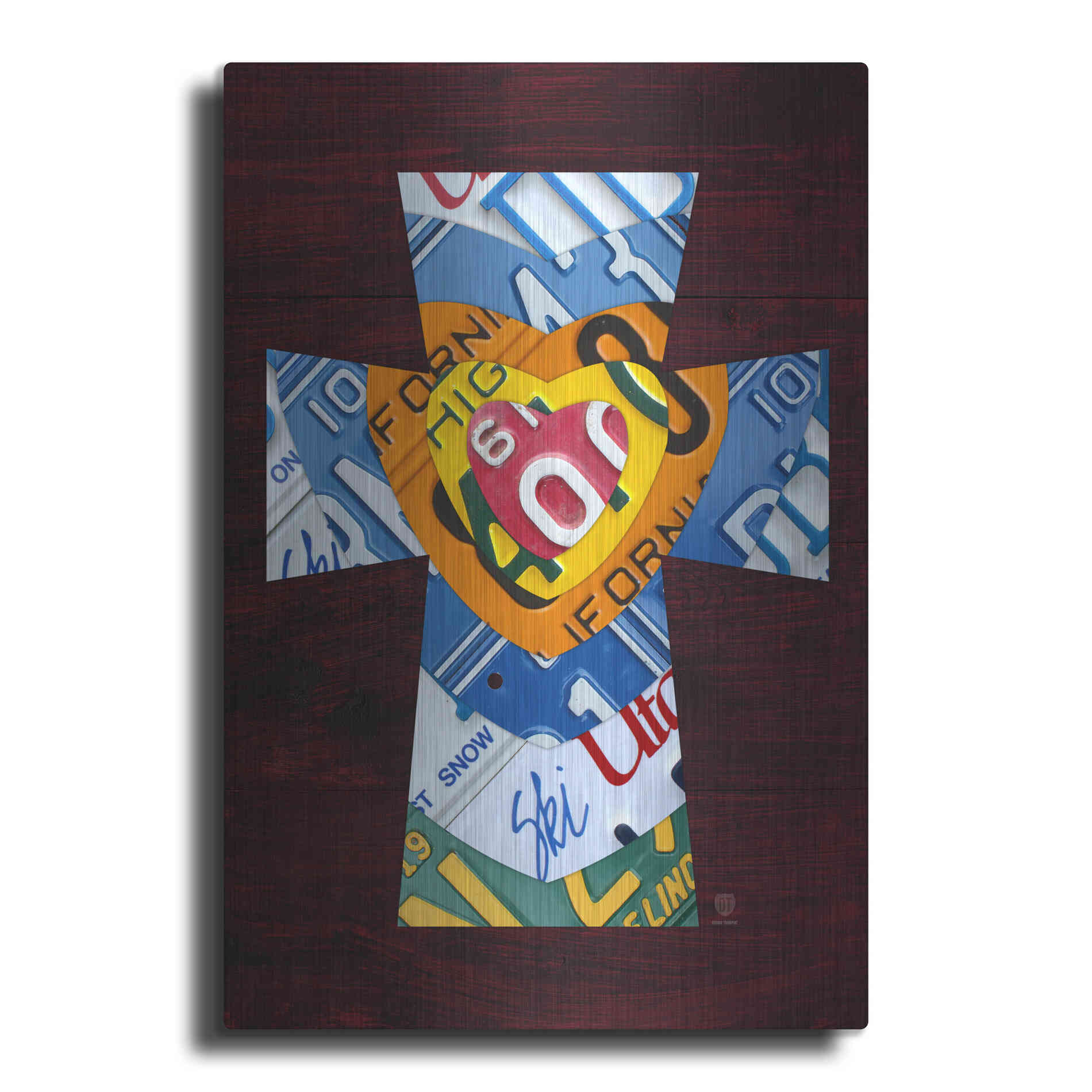 Luxe Metal Art 'License Plate Art Heart Cross' by Design Turnpike, Metal Wall Art