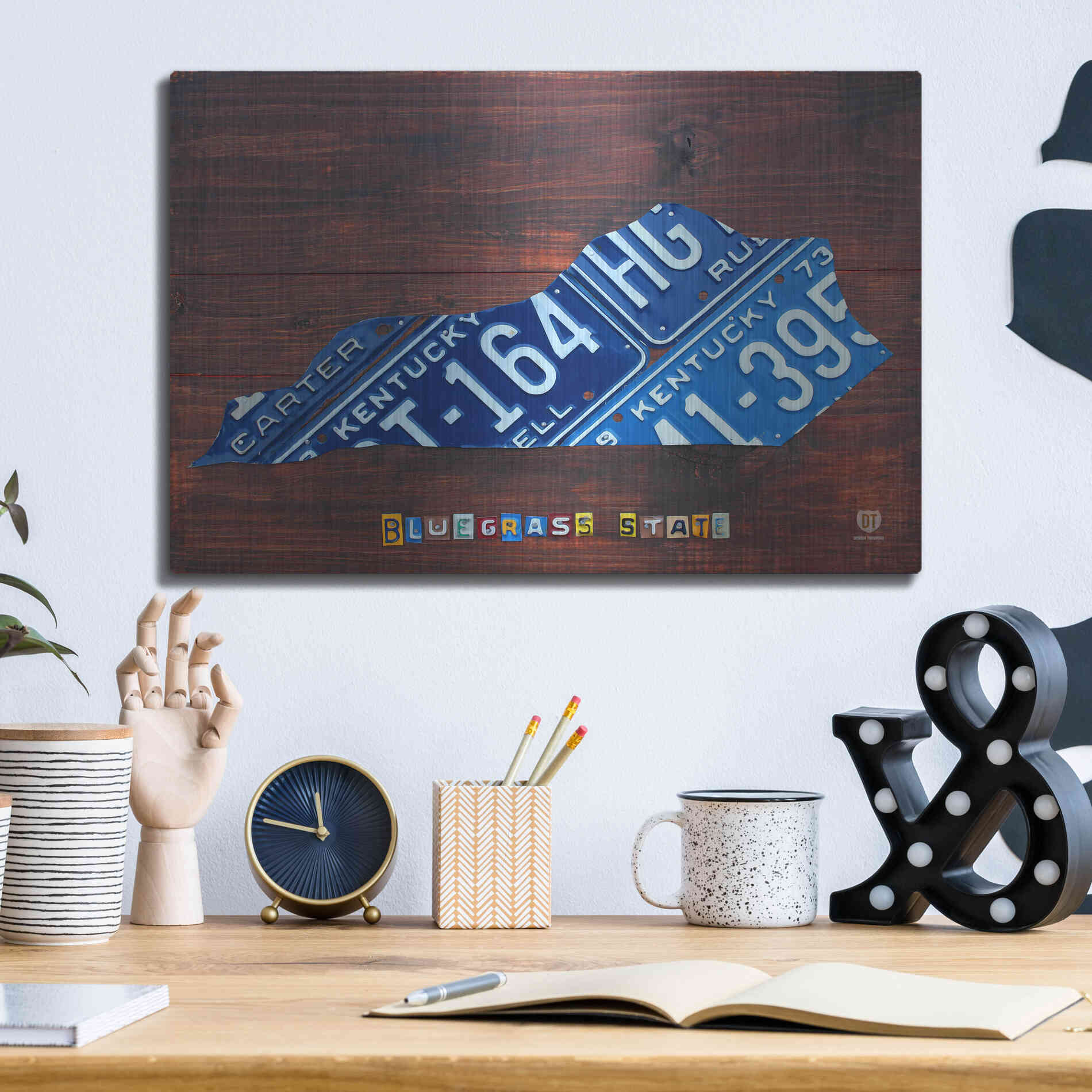 Luxe Metal Art 'Kentucky License Plate Map' by Design Turnpike, Metal Wall Art,16x12