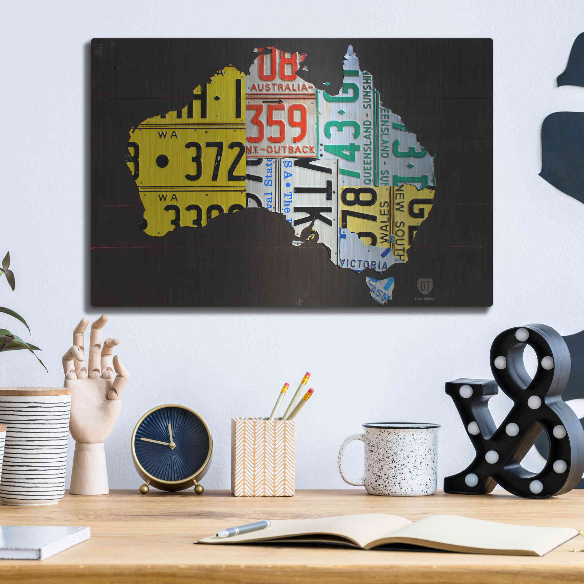 Luxe Metal Art 'Australia License Plate Map' by Design Turnpike, Metal Wall Art,16x12