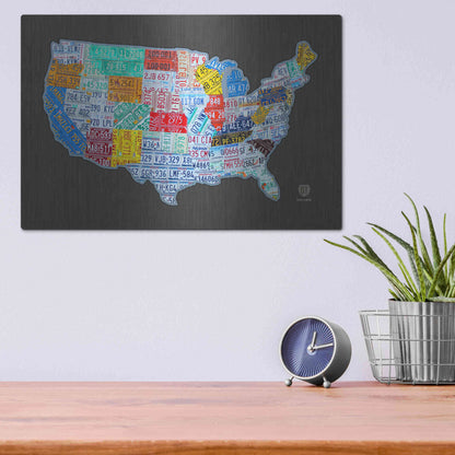Luxe Metal Art 'Massive Usa License Plate Map' by Design Turnpike, Metal Wall Art,16x12