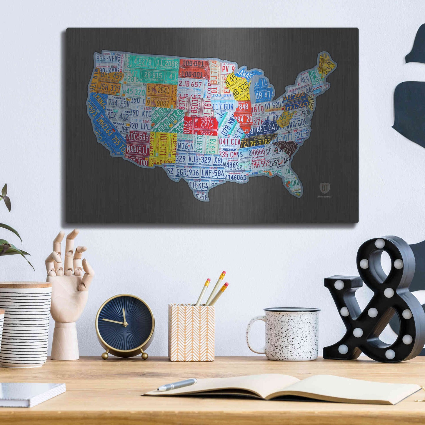 Luxe Metal Art 'Massive Usa License Plate Map' by Design Turnpike, Metal Wall Art,16x12