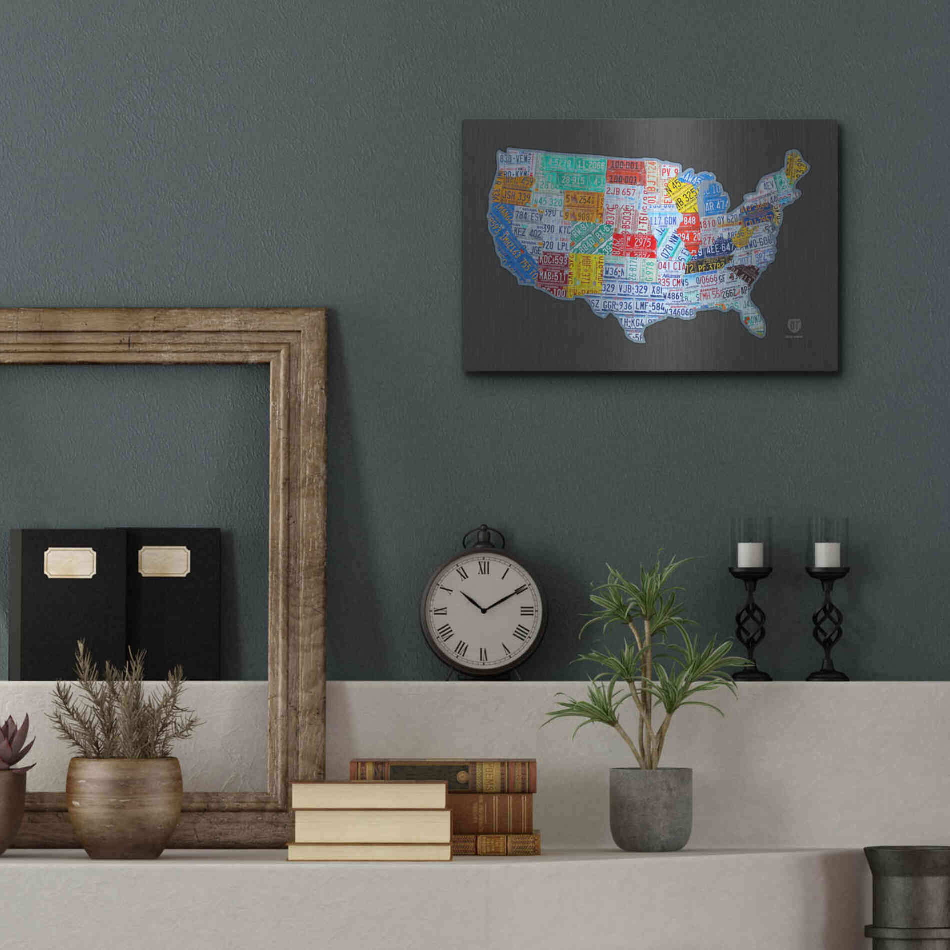 Luxe Metal Art 'Massive Usa License Plate Map' by Design Turnpike, Metal Wall Art,16x12