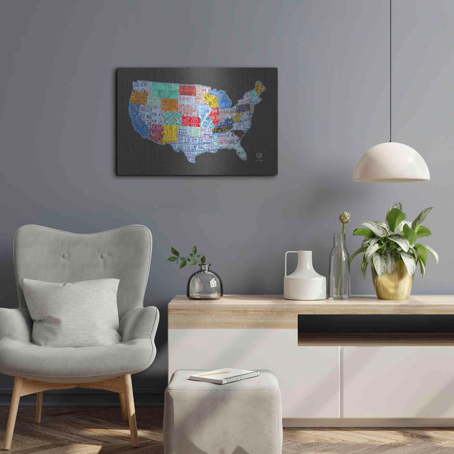 Luxe Metal Art 'Massive Usa License Plate Map' by Design Turnpike, Metal Wall Art,24x16
