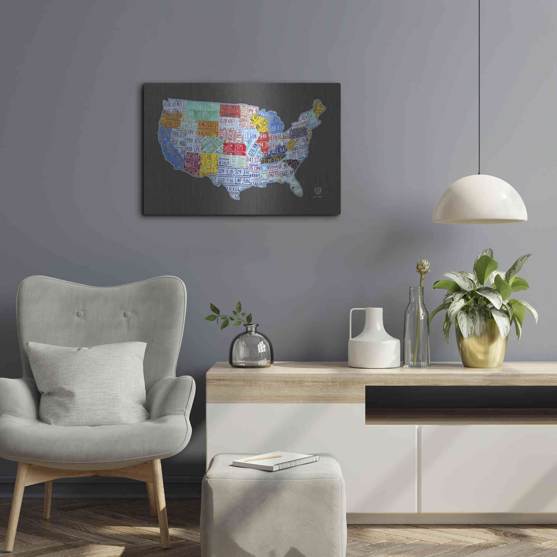 Luxe Metal Art 'Massive Usa License Plate Map' by Design Turnpike, Metal Wall Art,24x16