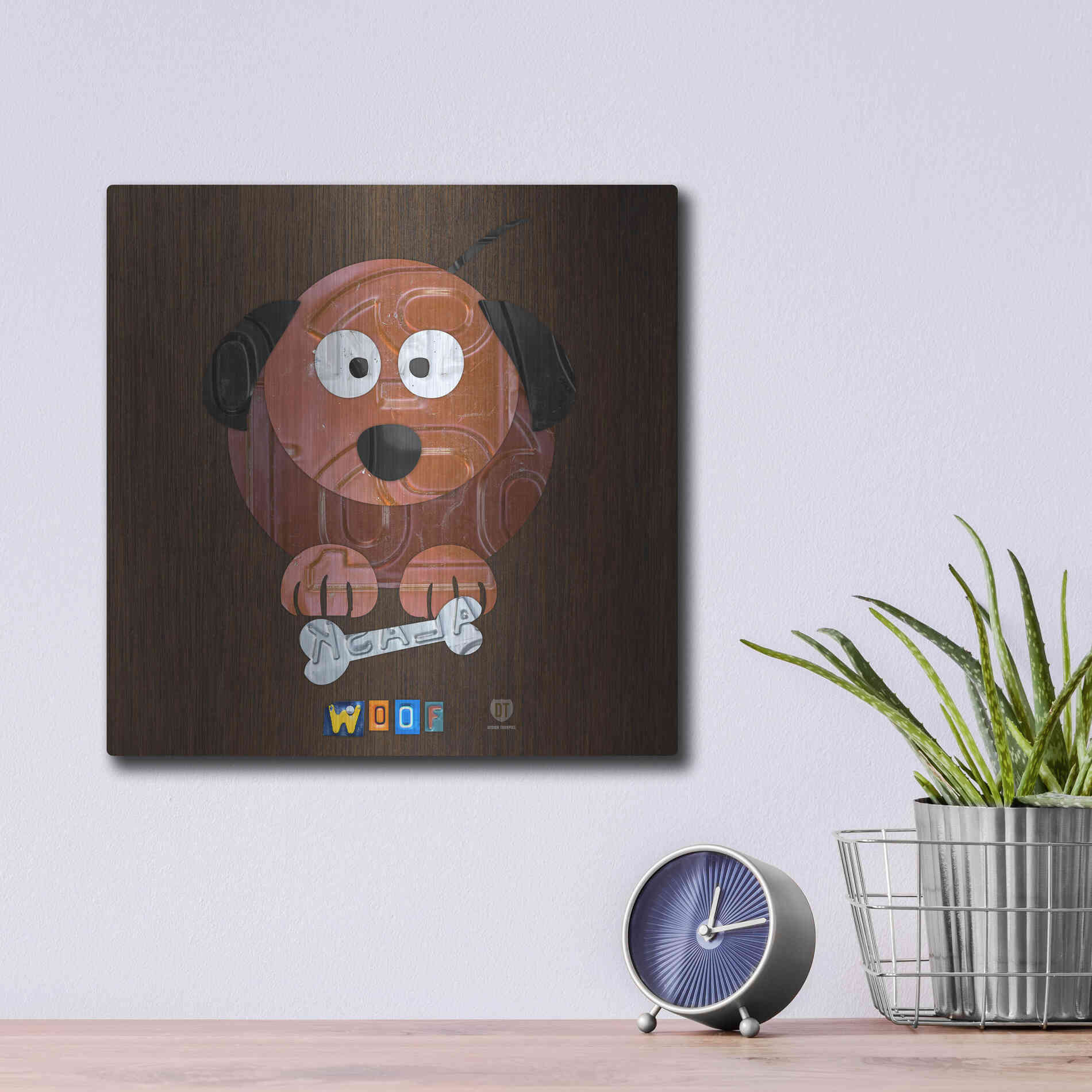 Luxe Metal Art 'Woof The Dog' by Design Turnpike, Metal Wall Art,12x12