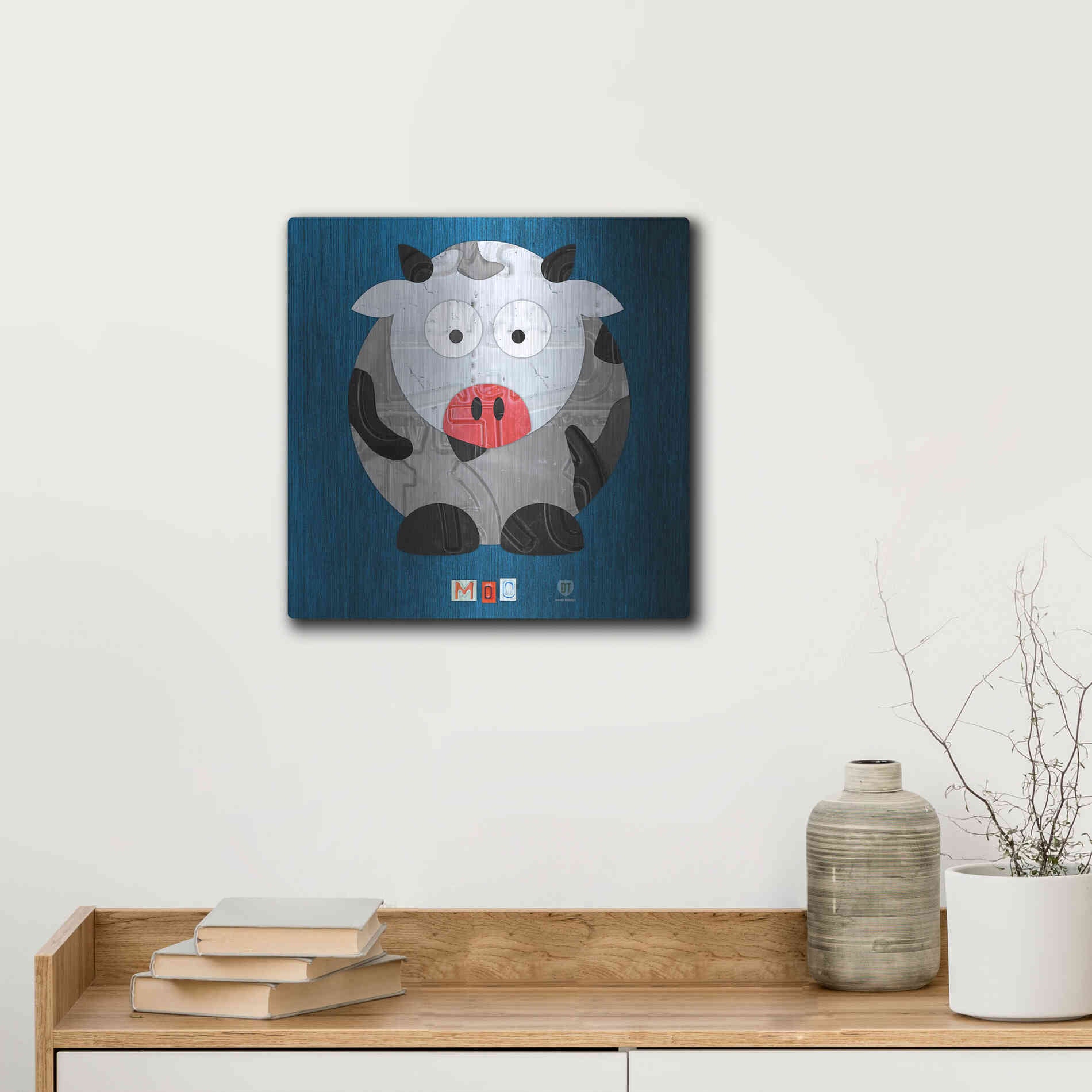 Luxe Metal Art 'Moo The Cow' by Design Turnpike, Metal Wall Art,12x12