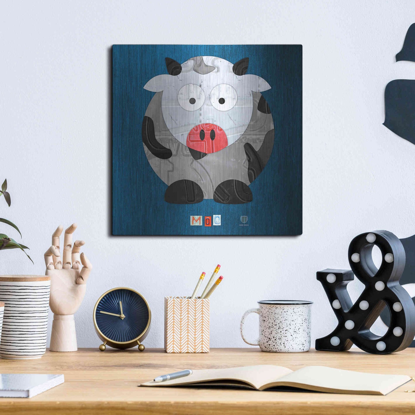 Luxe Metal Art 'Moo The Cow' by Design Turnpike, Metal Wall Art,12x12