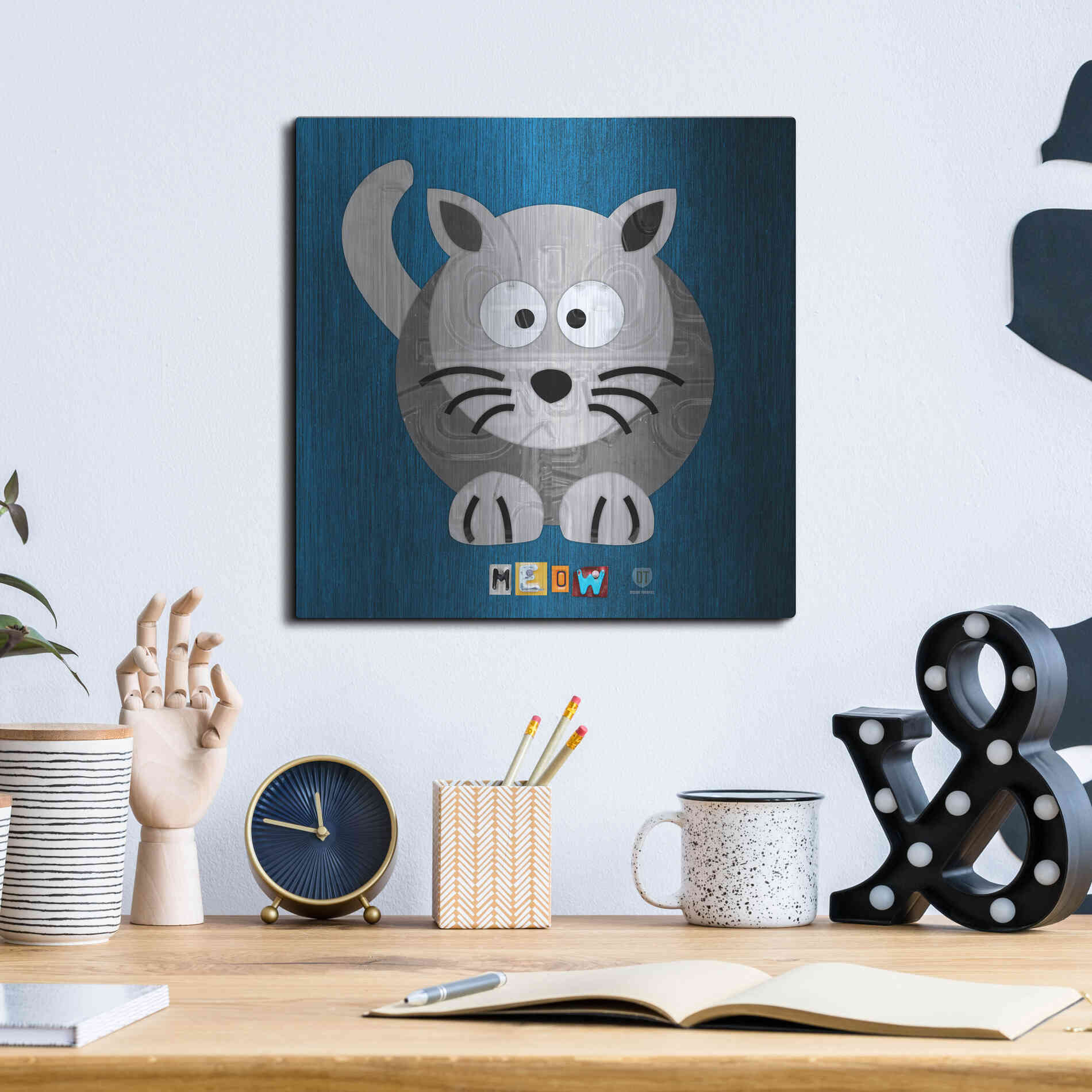 Luxe Metal Art 'Meow The Cat' by Design Turnpike, Metal Wall Art,12x12