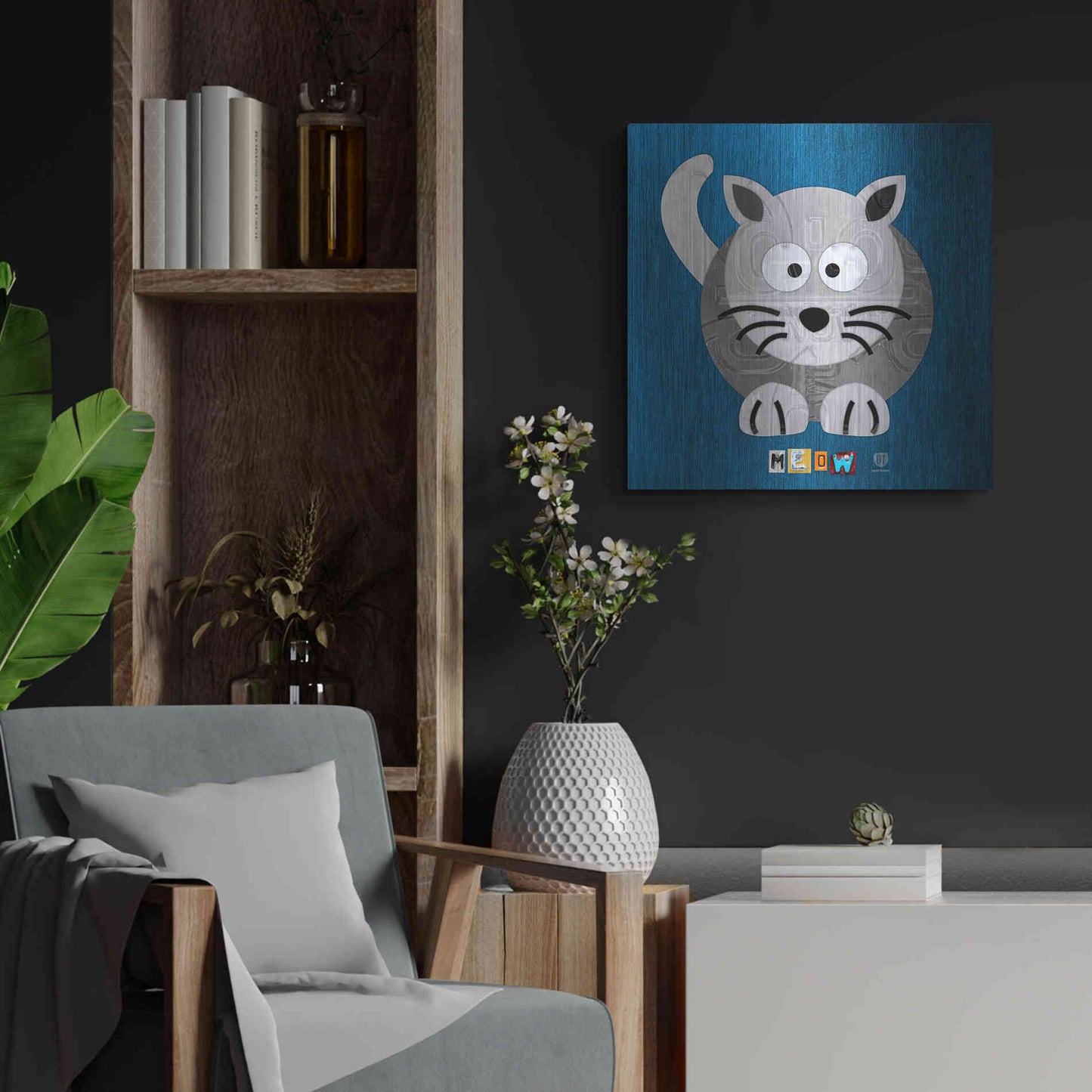 Luxe Metal Art 'Meow The Cat' by Design Turnpike, Metal Wall Art,24x24