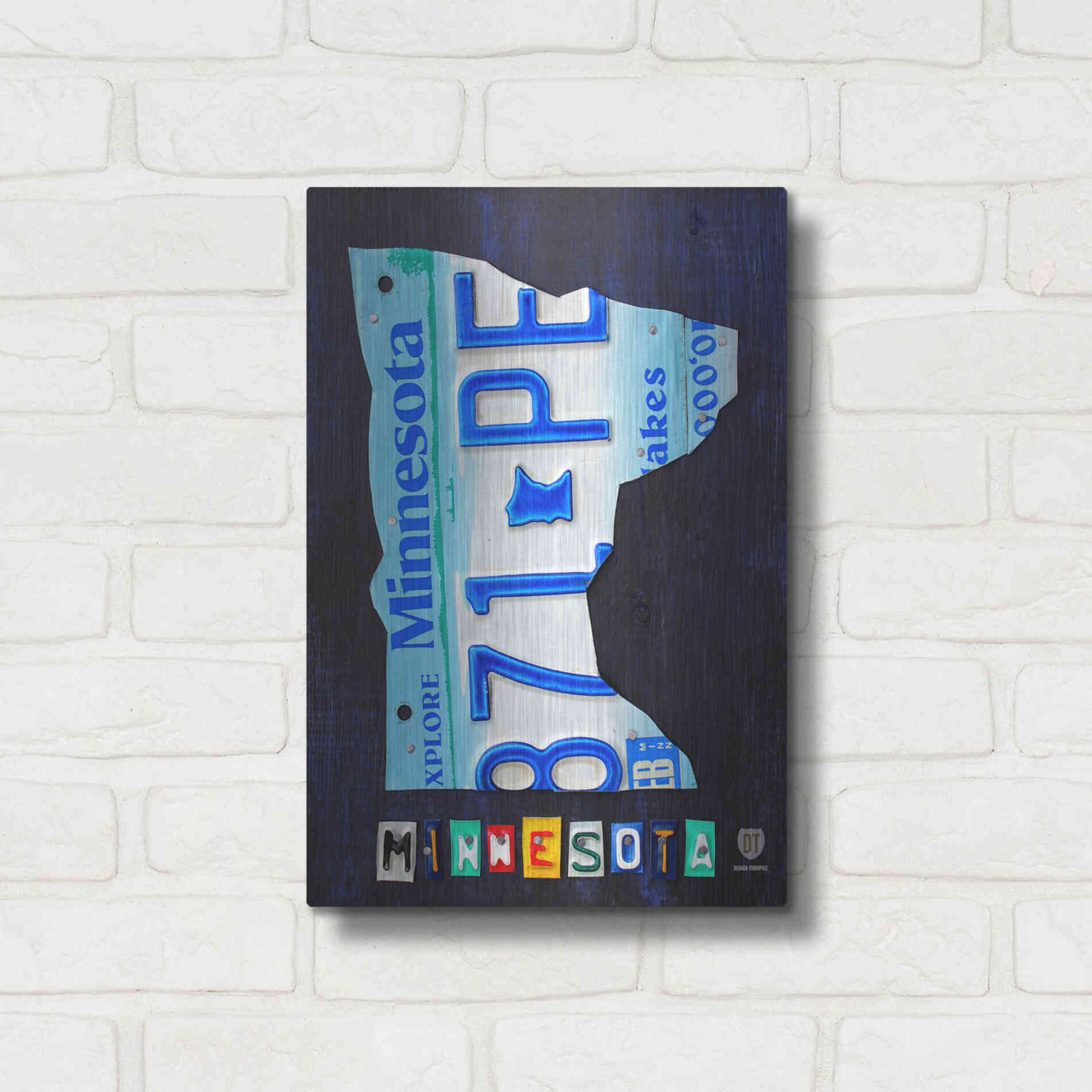 Luxe Metal Art 'Minnesota License Plate Map' by Design Turnpike, Metal Wall Art,12x16